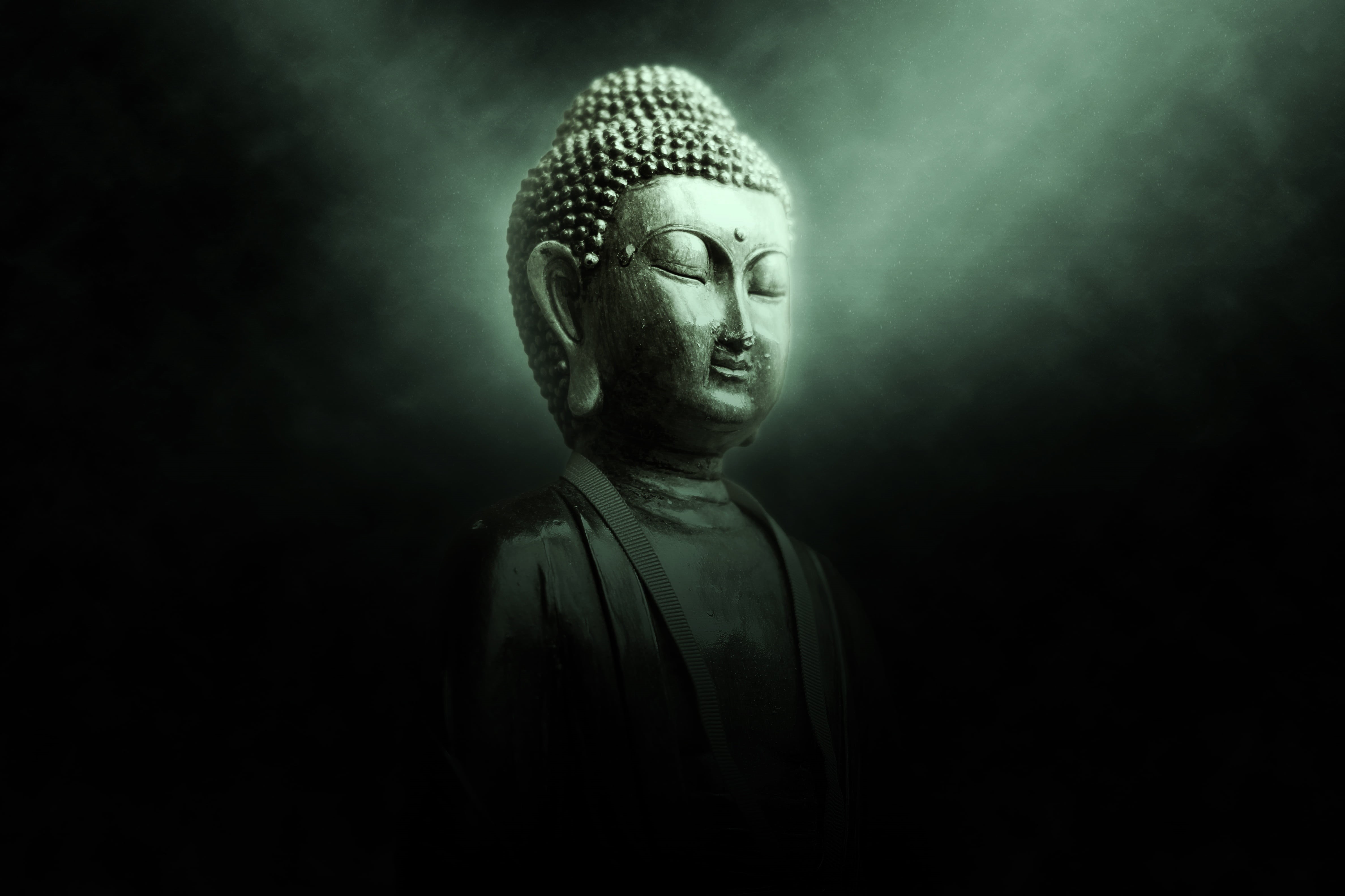 mystical, 4K, dark, photo effect, hairstyle, contemplation, relaxation, figure, buddha, particles, horror, shadow, headshot, prayer, portrait, photoshop, HD Wallpaper