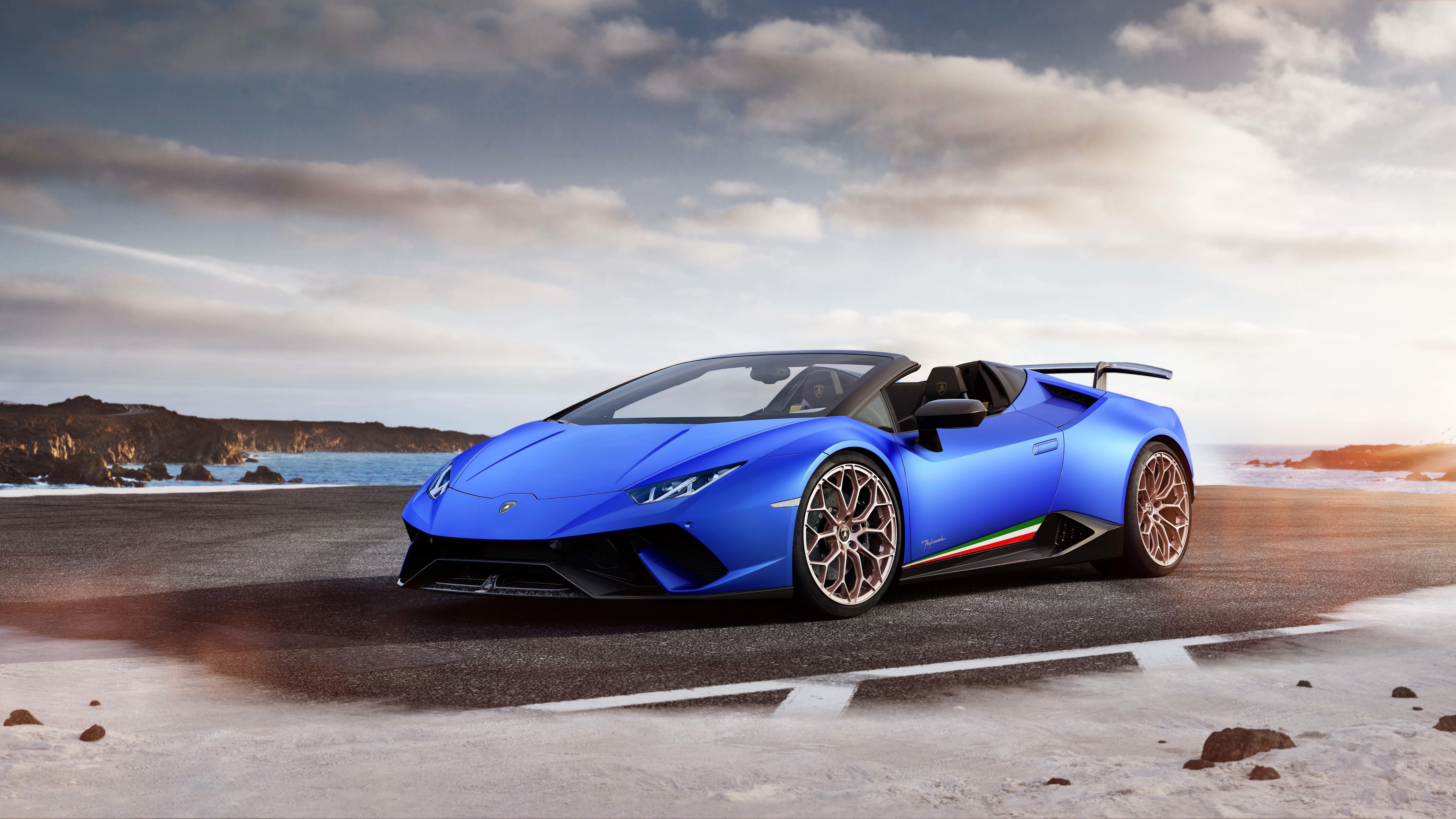 luxury car, 8k uhd, blue car, cabrio, supercar, 8K, lamborghini huracan performante, lamborghini, lamborghini huracan, 2018, HD Wallpaper