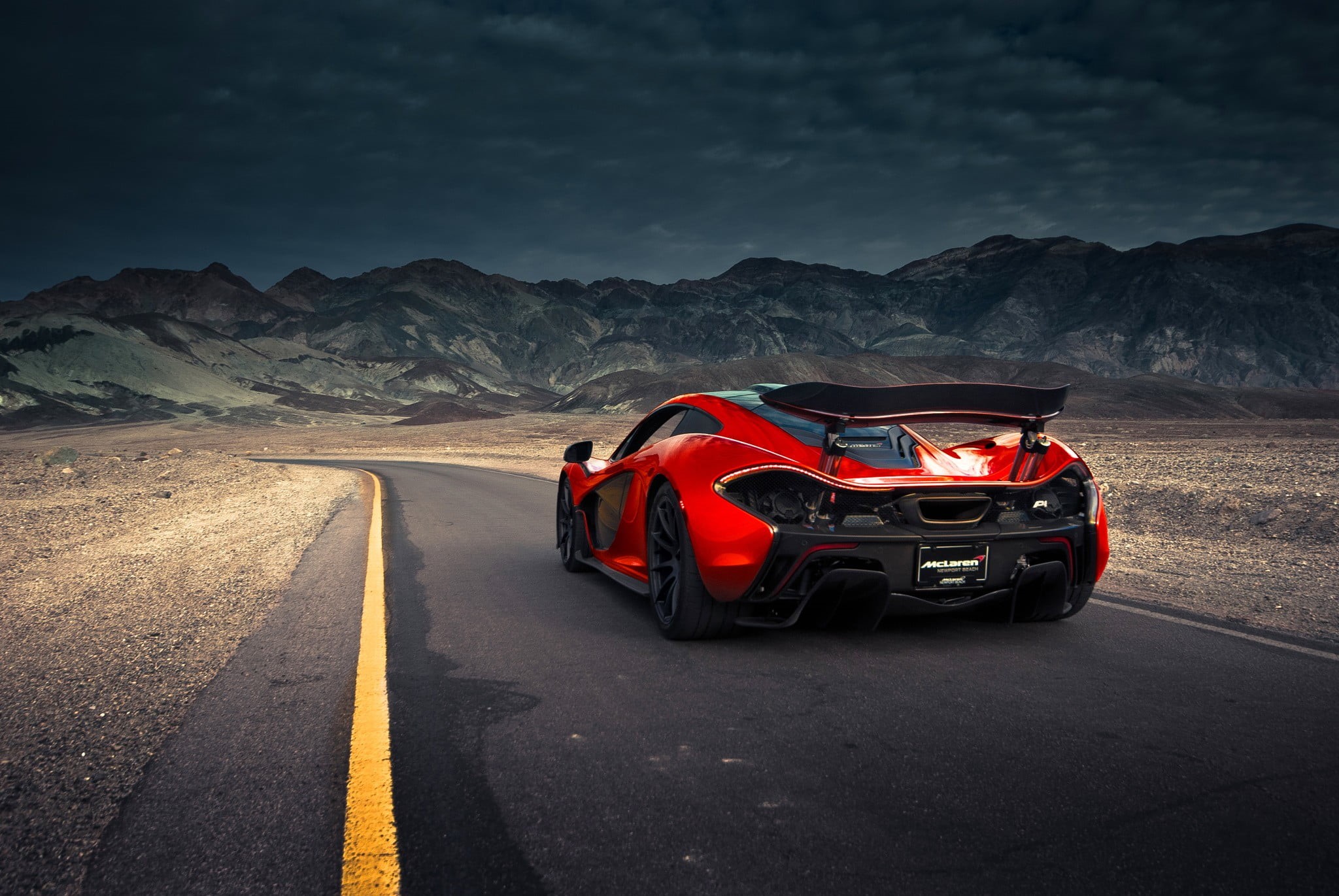road, sign, marking, travel, black, mode of transportation, beauty in nature, sky, McLaren, motor vehicle, the way forward, luxury, cloud - sky, 1080P, HD Wallpaper