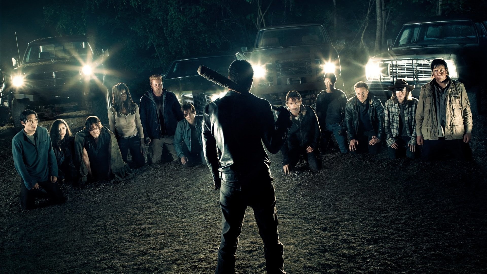 leisure activity, jacket, Negan (The Walking Dead), group of people, women, s, Daryl Dixon, Andrew Lincoln, illuminated, crowd, Steven Yeun, night, Norman Reedus, HD Wallpaper