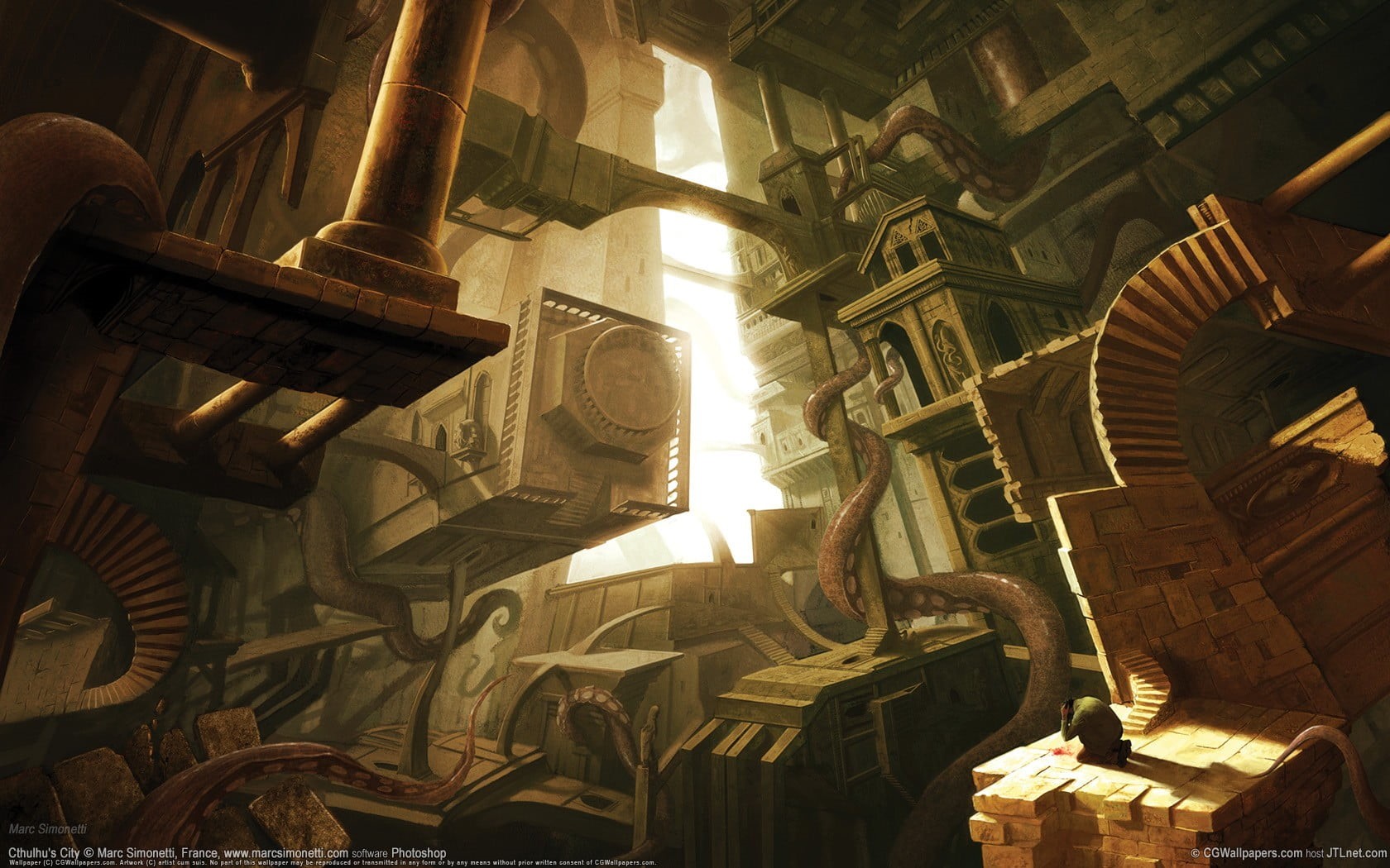 horror, Cthulhu, machinery, leather, 720P, H. P. Lovecraft, metal, nature, no people, artwork, built structure, day, religion, sunbeam, jacket, black, HD Wallpaper