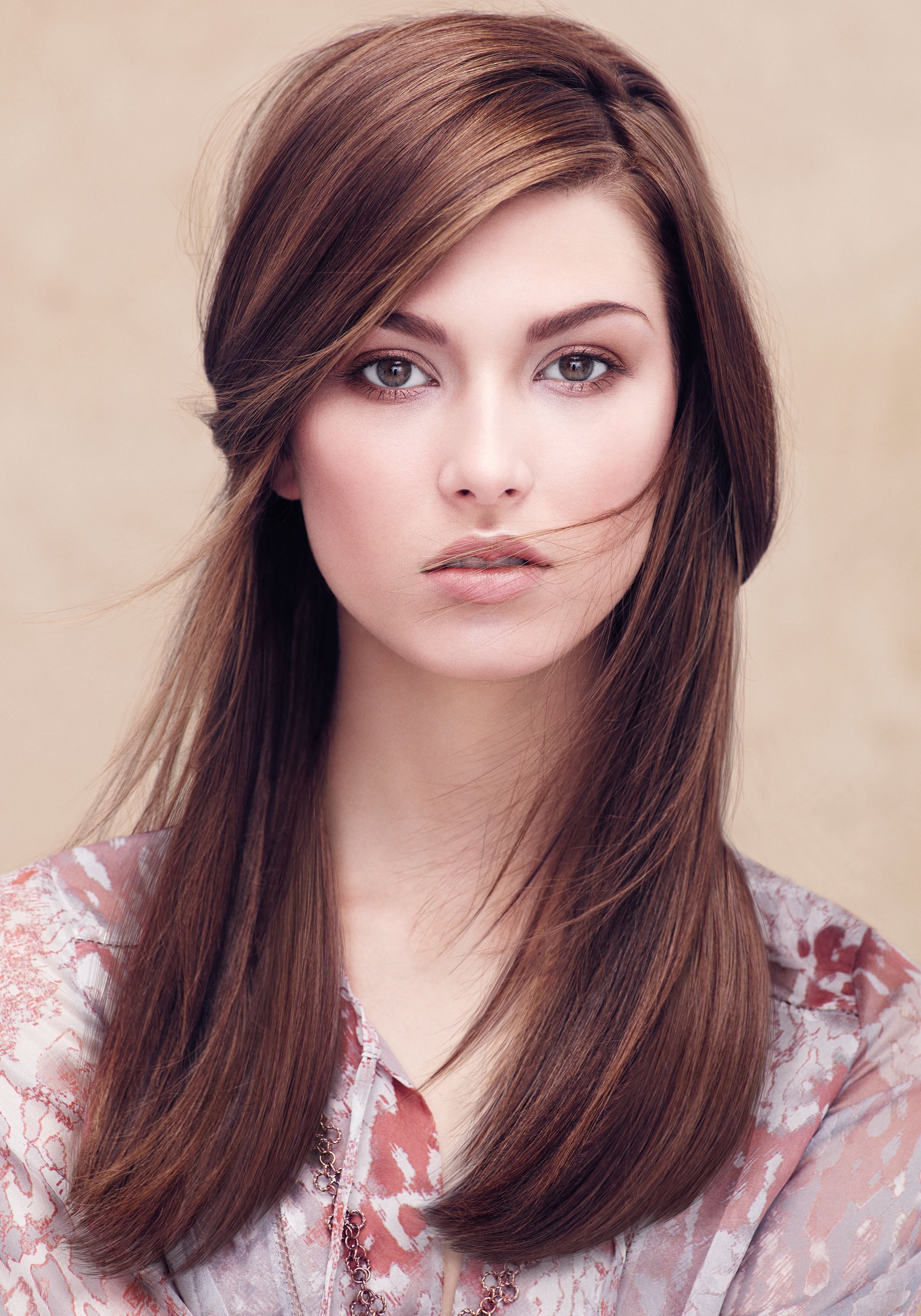 front view, beautiful woman, portrait, brown hair, looking at viewer, hair, body part, young adult, beautiful people, brunette, adult, human hair, face, Phone HD Wallpaper