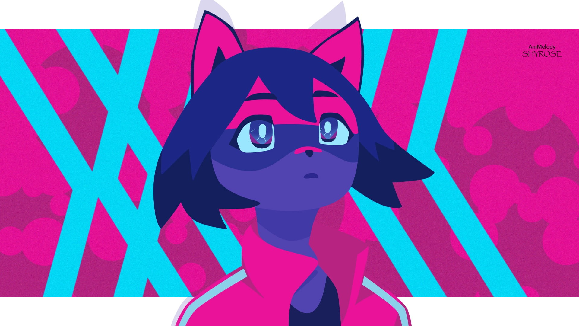 open mouth, black hair, blue skin, tanuki, blue hair, furry, animal ears, monster girl, Michiru Kagemori, 1080P, 2D, multi-colored hair, Brand New Animal, HD Wallpaper