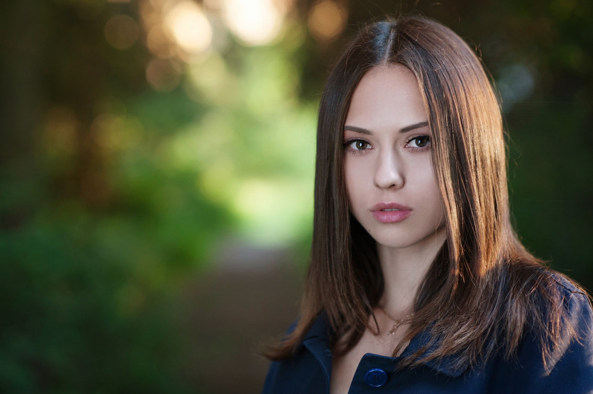 blue, young women, woman, beautiful woman, brown hair, top, Catherine Timokhina, beauty, face, day, teenager, lifestyles, young adult, wearing, long hair, HD Wallpaper