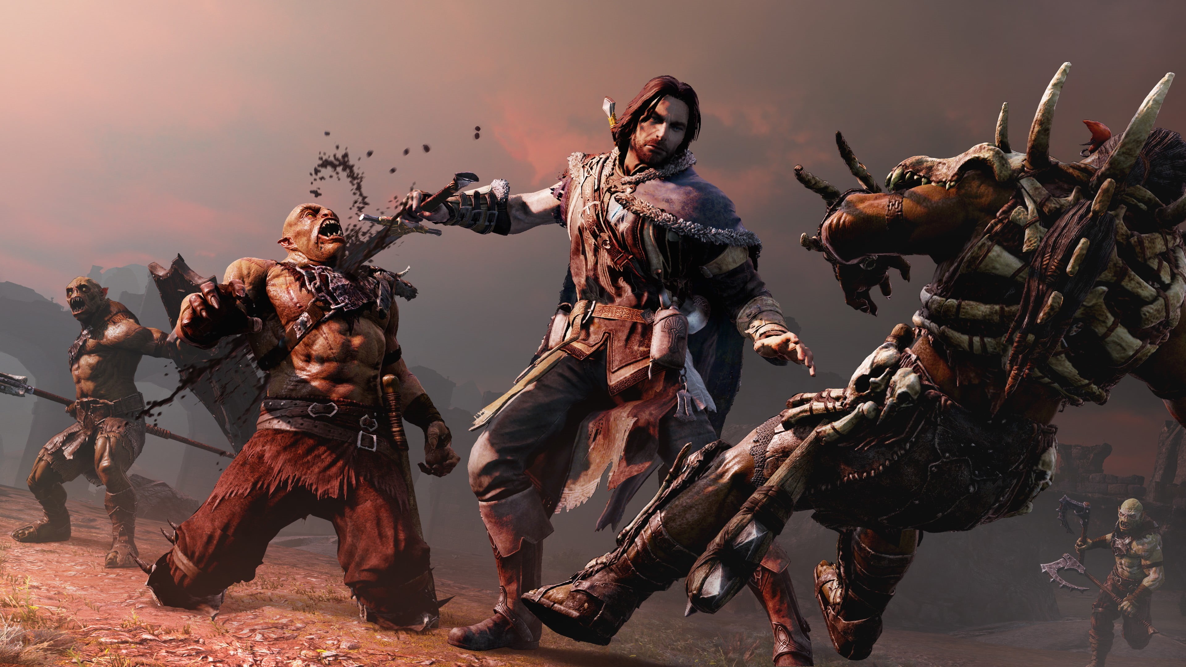 group of people, video games, armed forces, nature, men, headwear, gun, army soldier, shadow, traditional clothing, Middle-earth: Shadow of Mordor, holding, HD Wallpaper