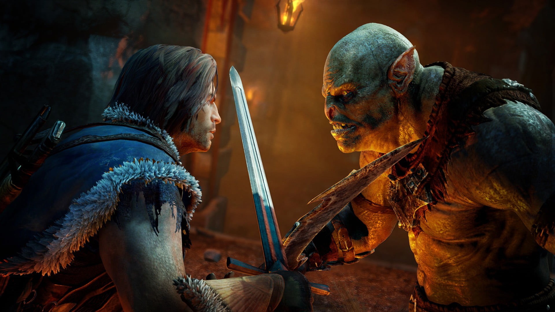 vertebrate, domestic animals, two people, video games, focus on foreground, people, men, Middle-earth: Shadow of Mordor, day, adult, 1080P, one animal, HD Wallpaper