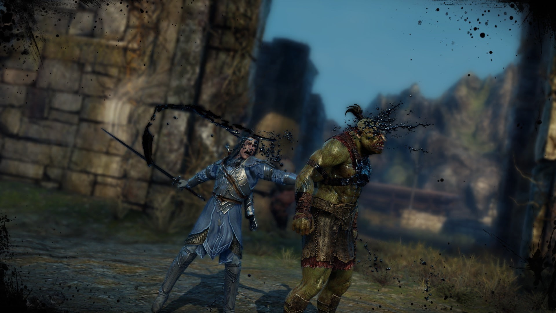 outdoors, Middle-earth: Shadow of Mordor, sky, tree, dusk, focus on foreground, video games, nature, land, human representation, plant, day, sculpture, HD Wallpaper