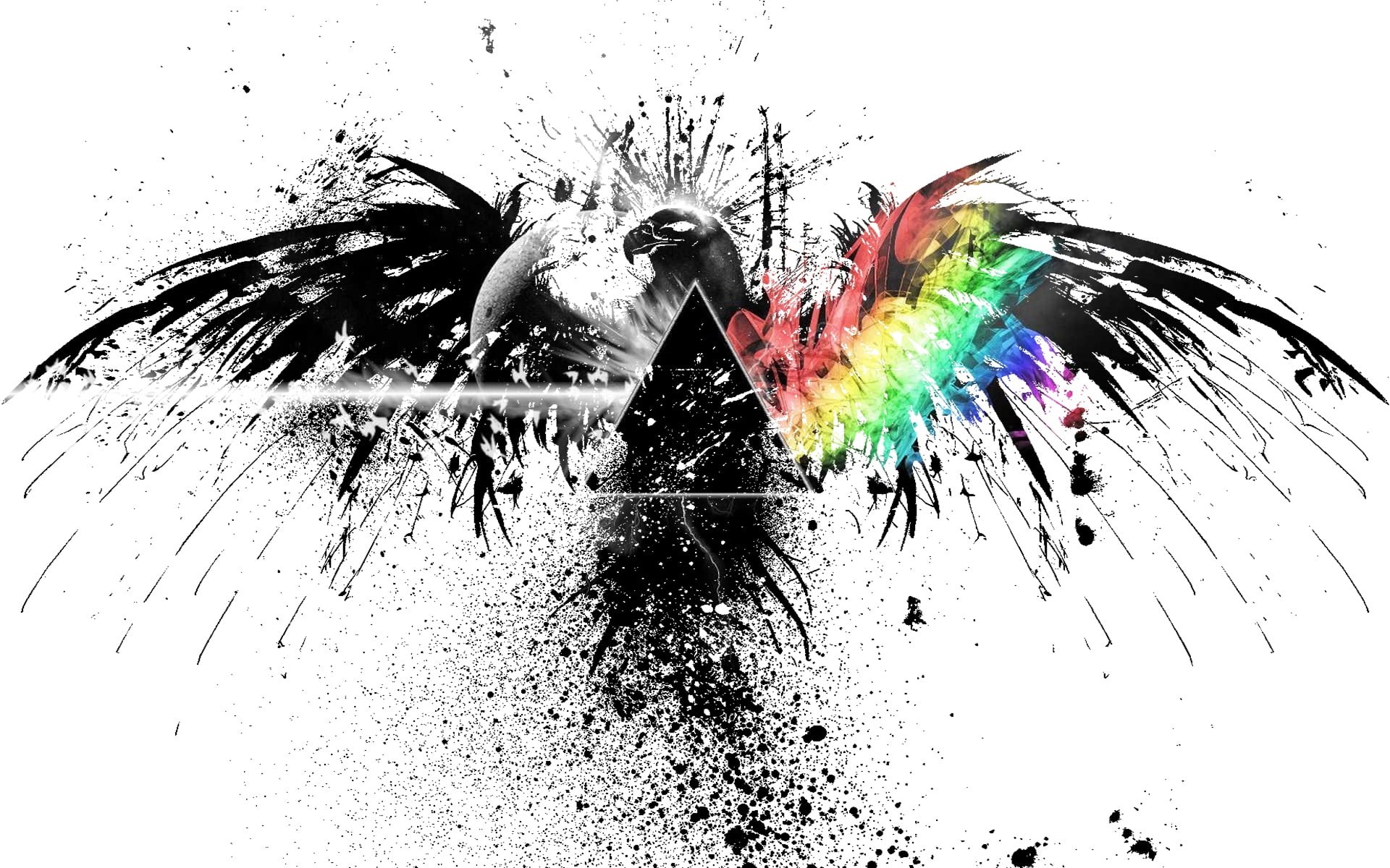 spraying, eagle, bird, art, pink floyd, creativity, splashing, day, dirty, silhouette, white background, abstract, nature, motion, speed, close-up, art and craft, HD Wallpaper