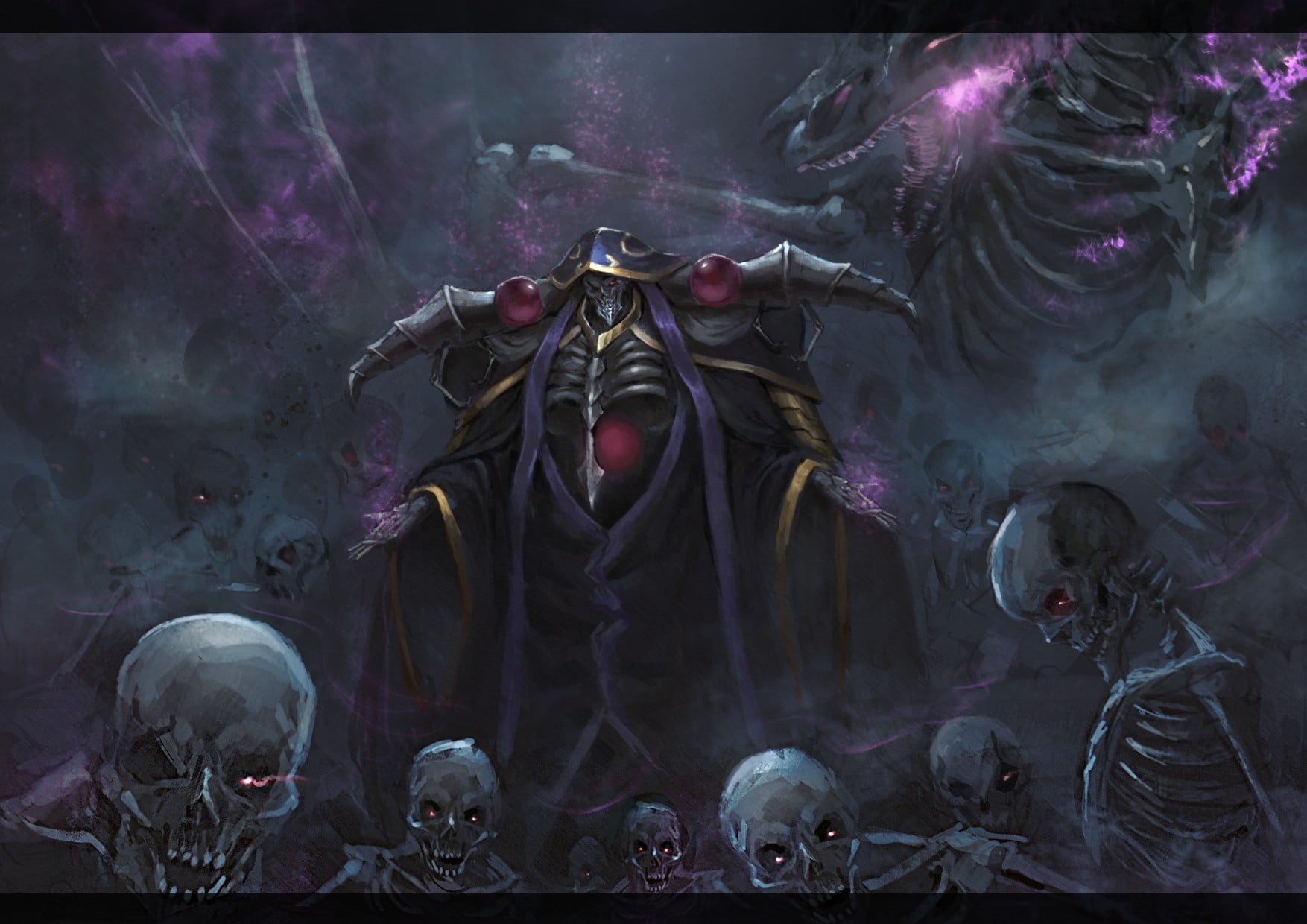 720P, no people, skeleton, spirituality, celebration, spooky, red eyes, digital, art and craft, belief, Ainz Ooal Gown, architecture, representation, building, HD Wallpaper