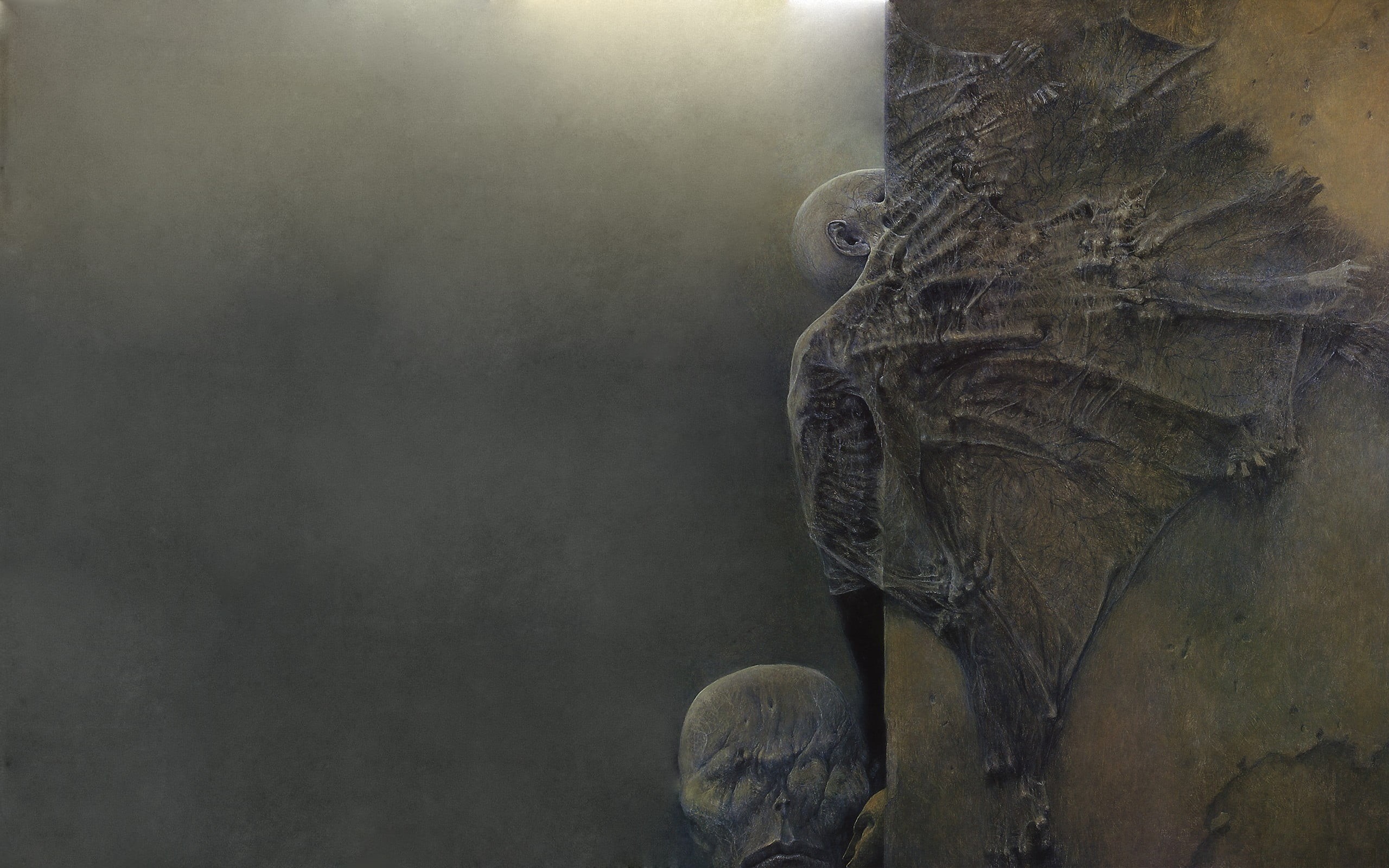 animal representation, Zdzisław Beksiński, sculpture, painting, close-up, detailed, statue, art and craft, craft, embossed, solid, outdoors, brown, architecture, HD Wallpaper