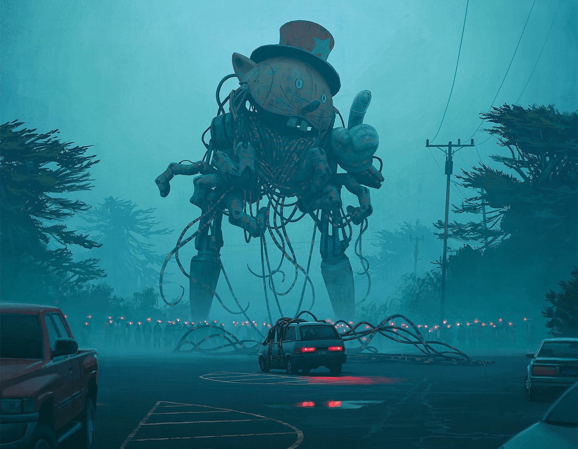 city, people, robot, futuristic, sea, digital art, Simon Stålenhag, water, outdoors, giant, scuba diving, nature, underwater diving, aquatic sport, mode of transportation, HD Wallpaper