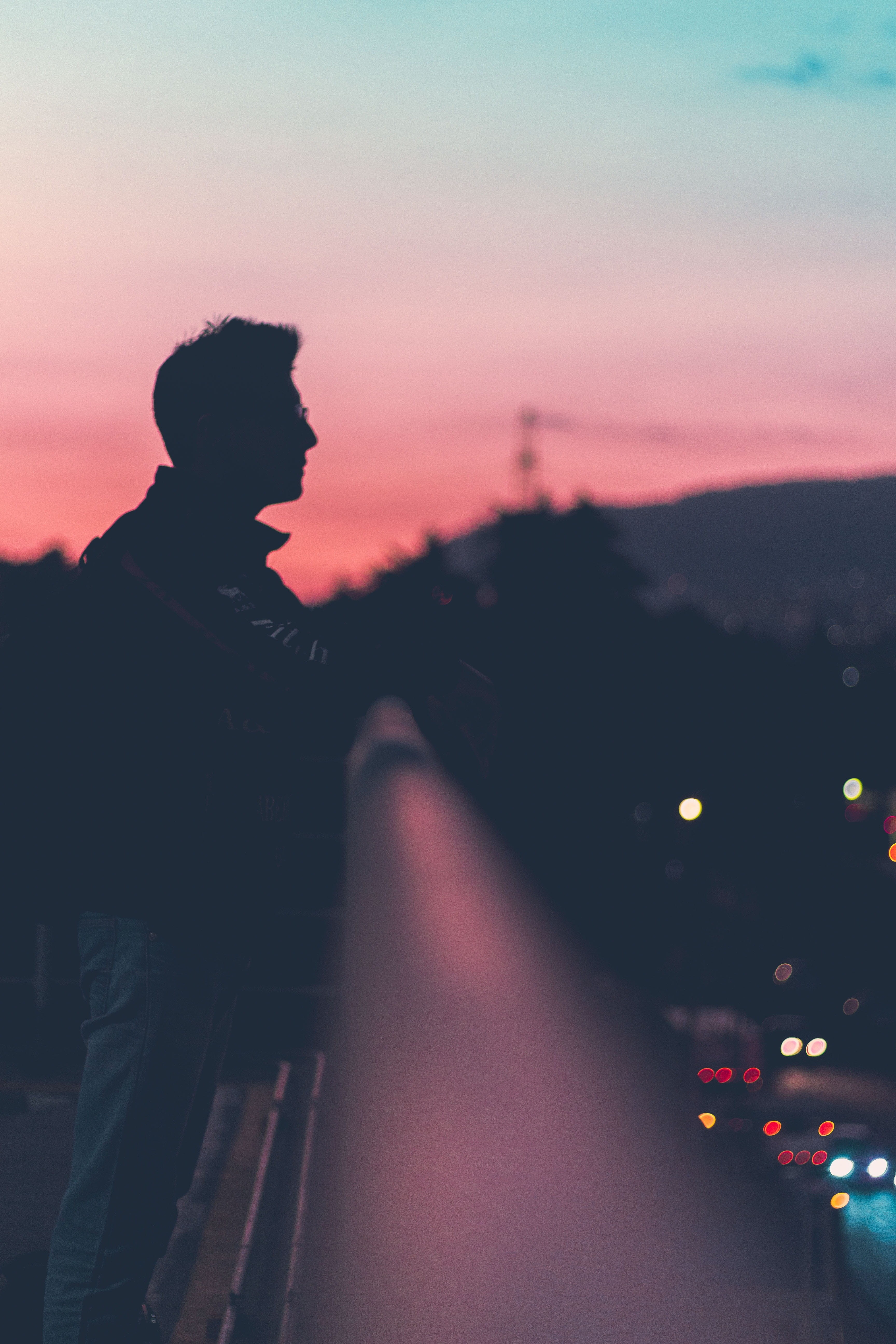 sunset, people, guy, dark, one person, nature, standing, real people, alone, architecture, man, outdoors, 5K, city, side view, silhouette, leisure activity, Phone HD Wallpaper