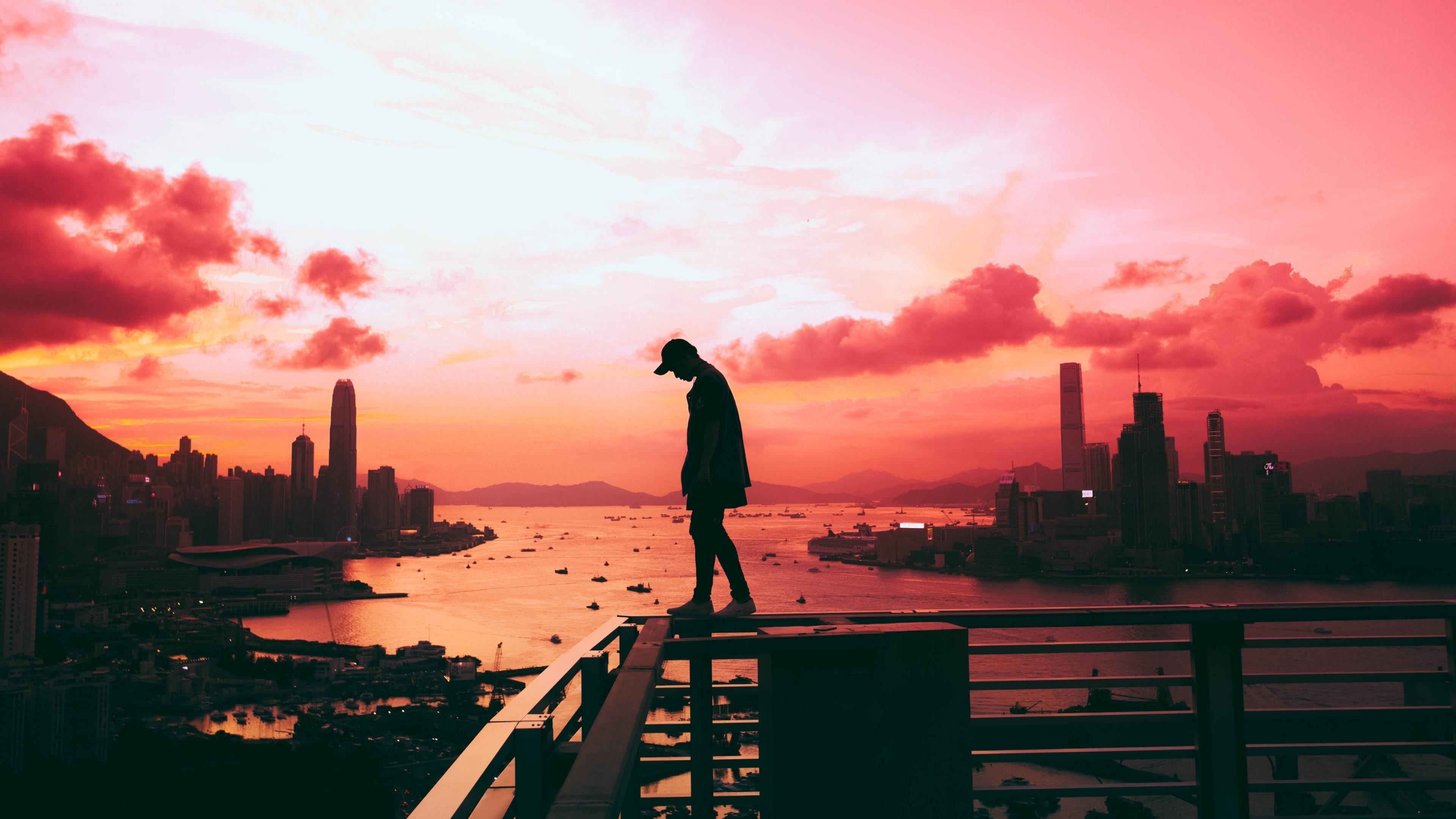 office building exterior, reflection, cityscape, built structure, man, mood, architecture, horizon, cloud - sky, landscape, water, city, cloud, building, HD Wallpaper