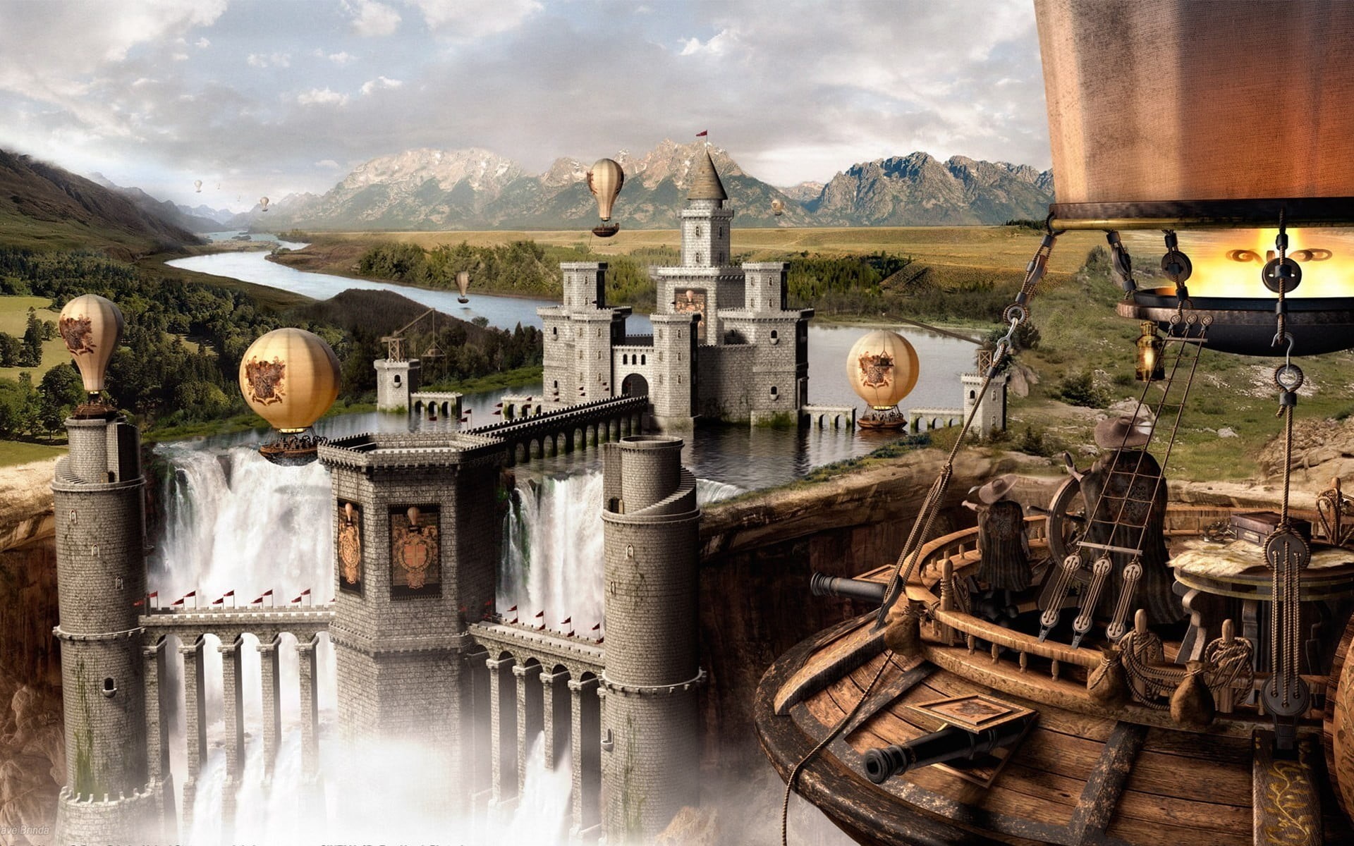 fantasy art, mountain, cloud - sky, castle, no people, 1080P, reflection, mountain range, water, day, stone, building exterior, religion, lake, towards, HD Wallpaper