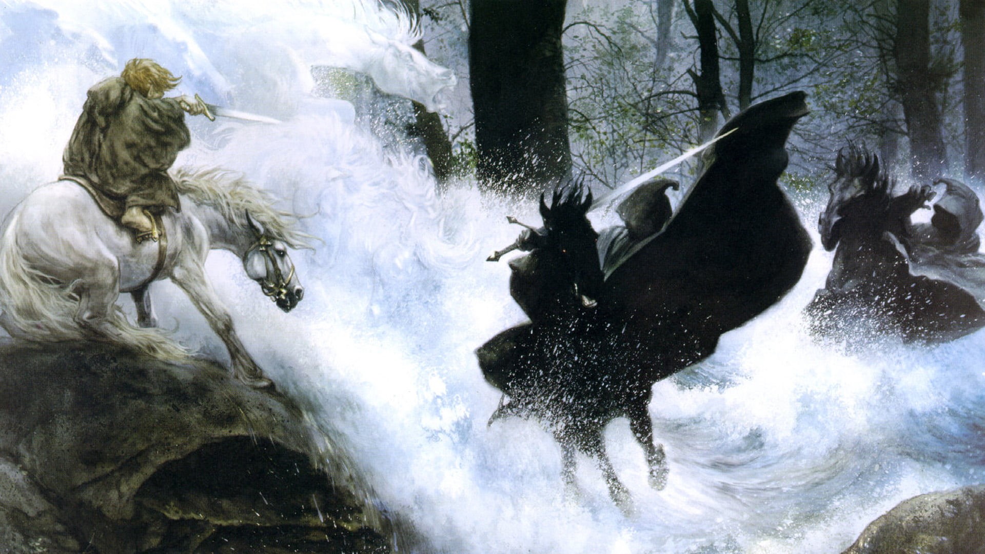 horse, group of animals, people, bird, animal, fantasy art, splashing, no people, cold temperature, horses, animals in the wild, Middle-earth, vertebrate, HD Wallpaper