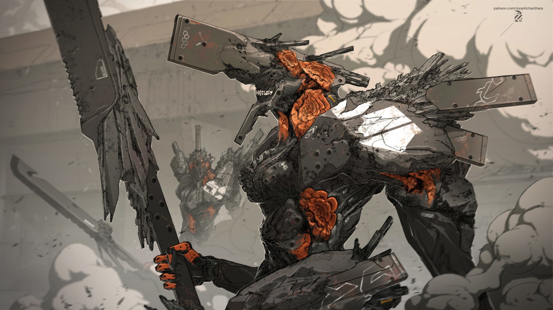 concept art, original characters, Nivanh Chanthara, armor, drawing, depth of field, fantasy art, 2D, artwork, digital art, illustration, futuristic, creature, HD Wallpaper