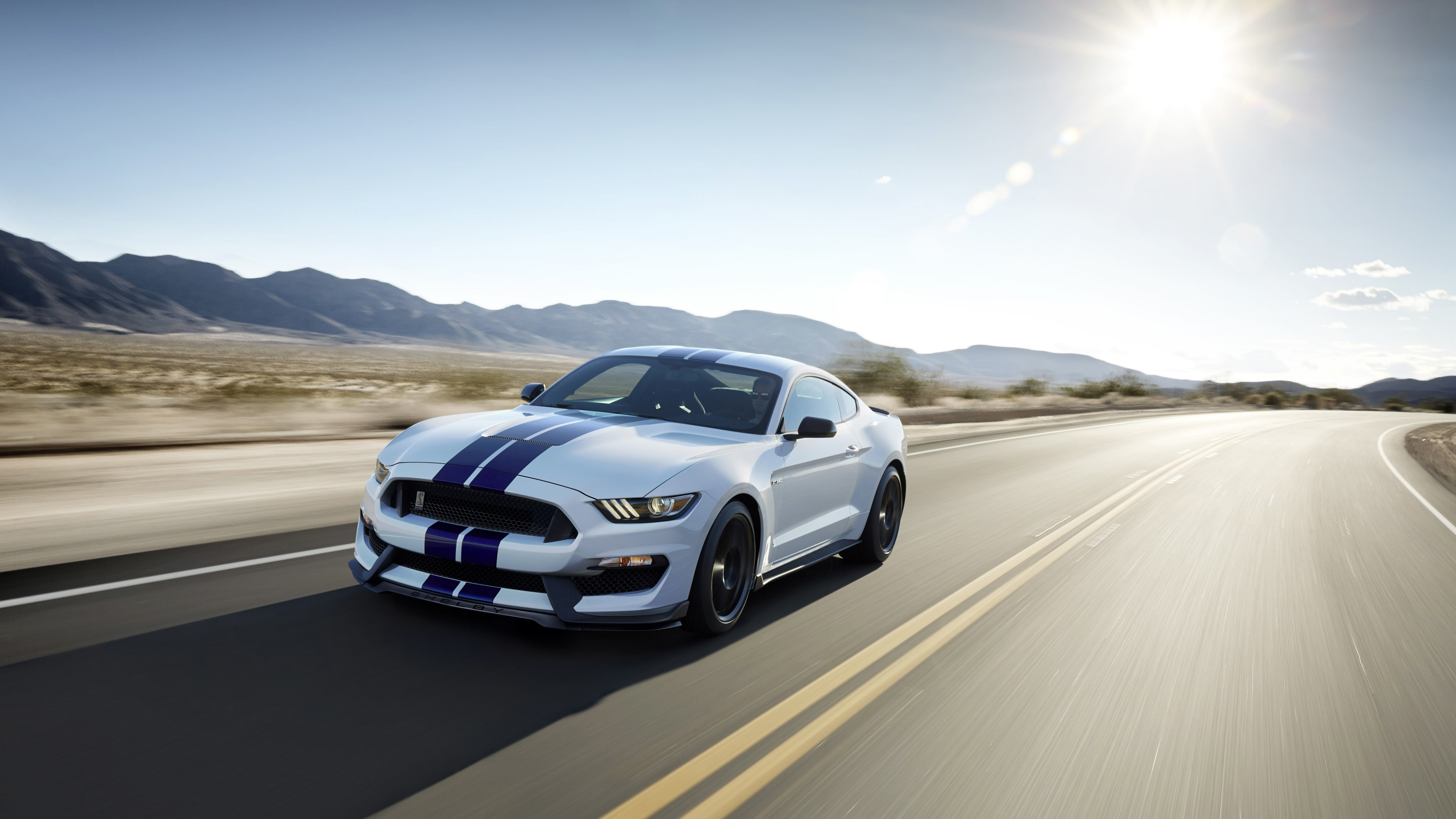 road trip, 8K, road, vehicle, sunshine, white car, sunlight, 8k, car, ford mustang, ford shelby gt350 mustang, sports car, ford mustang shelby gt350, 8k uhd, HD Wallpaper