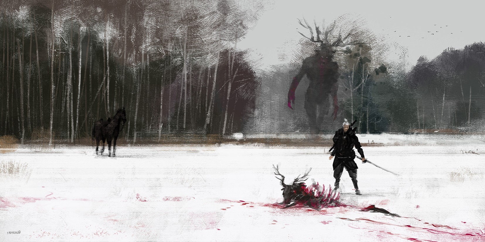The Witcher, leisure activity, plant, Geralt of Rivia, The Witcher 3: Wild Hunt, day, clothing, warm clothing, snow, digital, winter, tree, lifestyles, HD Wallpaper