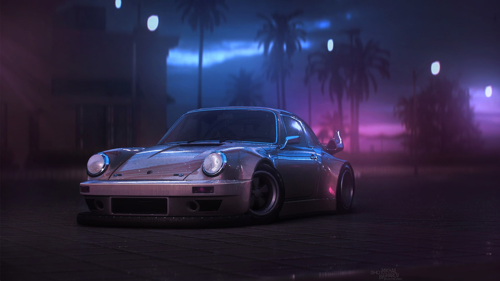 911, Art, Transport and Vehicles, by Mikhail Sharov, Synthwave, Porsche, Game Art, Retrowave, Mikhail Sharov, 1080P, Porsche 911, RSR, Porsche 911 Carrera RSR 2.8 (1973), HD Wallpaper