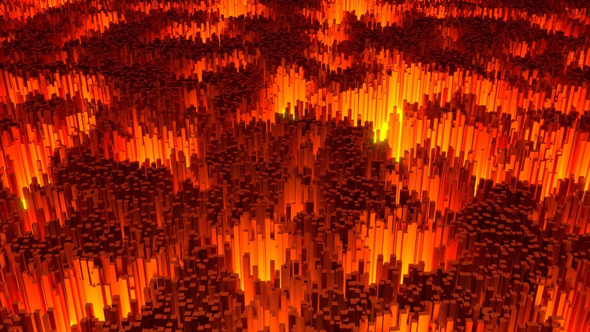 building, orange, architecture, large group of objects, abstract, backgrounds, illuminated, travel destinations, 1080P, data, digital art, 3D, HD Wallpaper