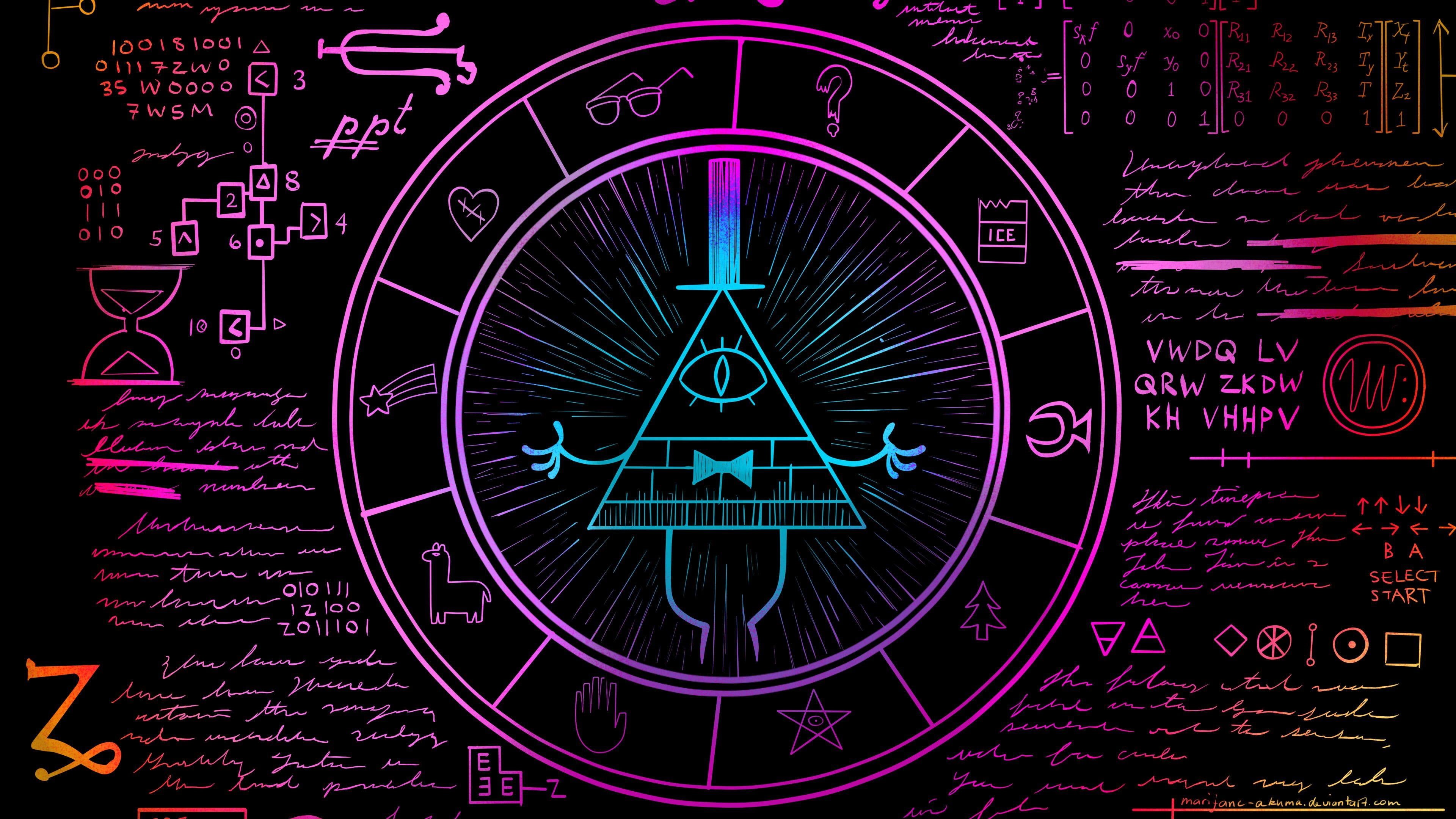4K, dark, Gravity Falls, neon, HD Wallpaper