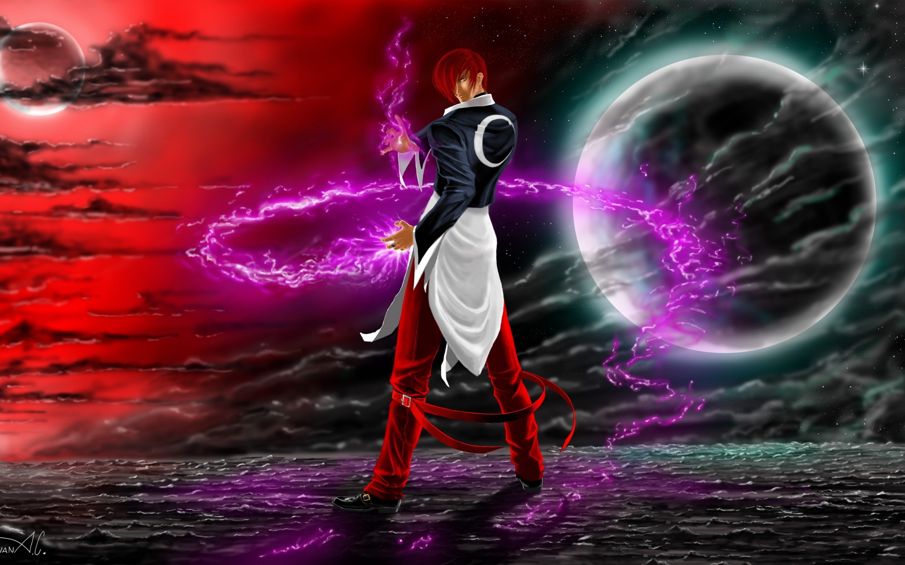 original, gesture, king, 2K, iori, yagami, fantasy, art, magic, man, fighters, HD Wallpaper