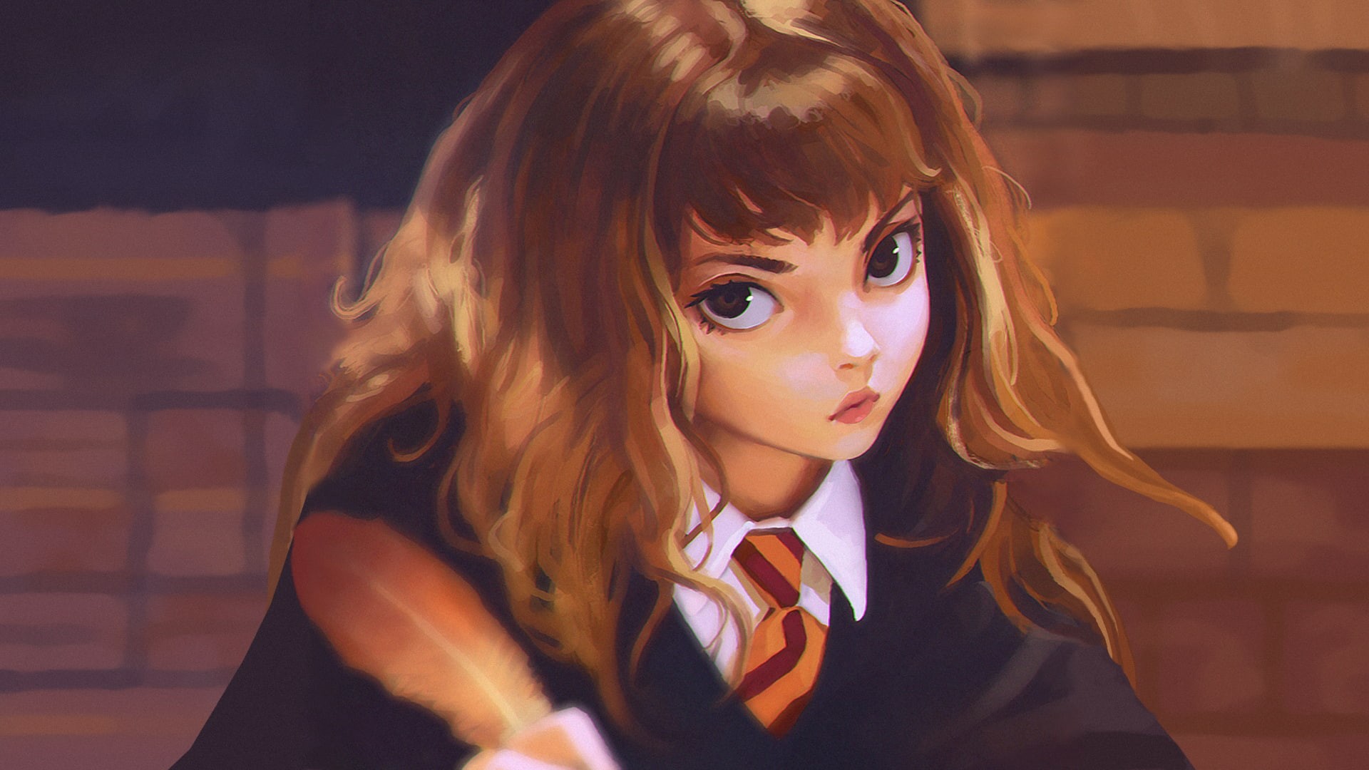 Ilya Kuvshinov, Gryffindor, fantasy art, Harry Potter, schoolgirl, magic, 1080P, artwork, women, Hermione Granger, Hogwarts, digital art, HD Wallpaper