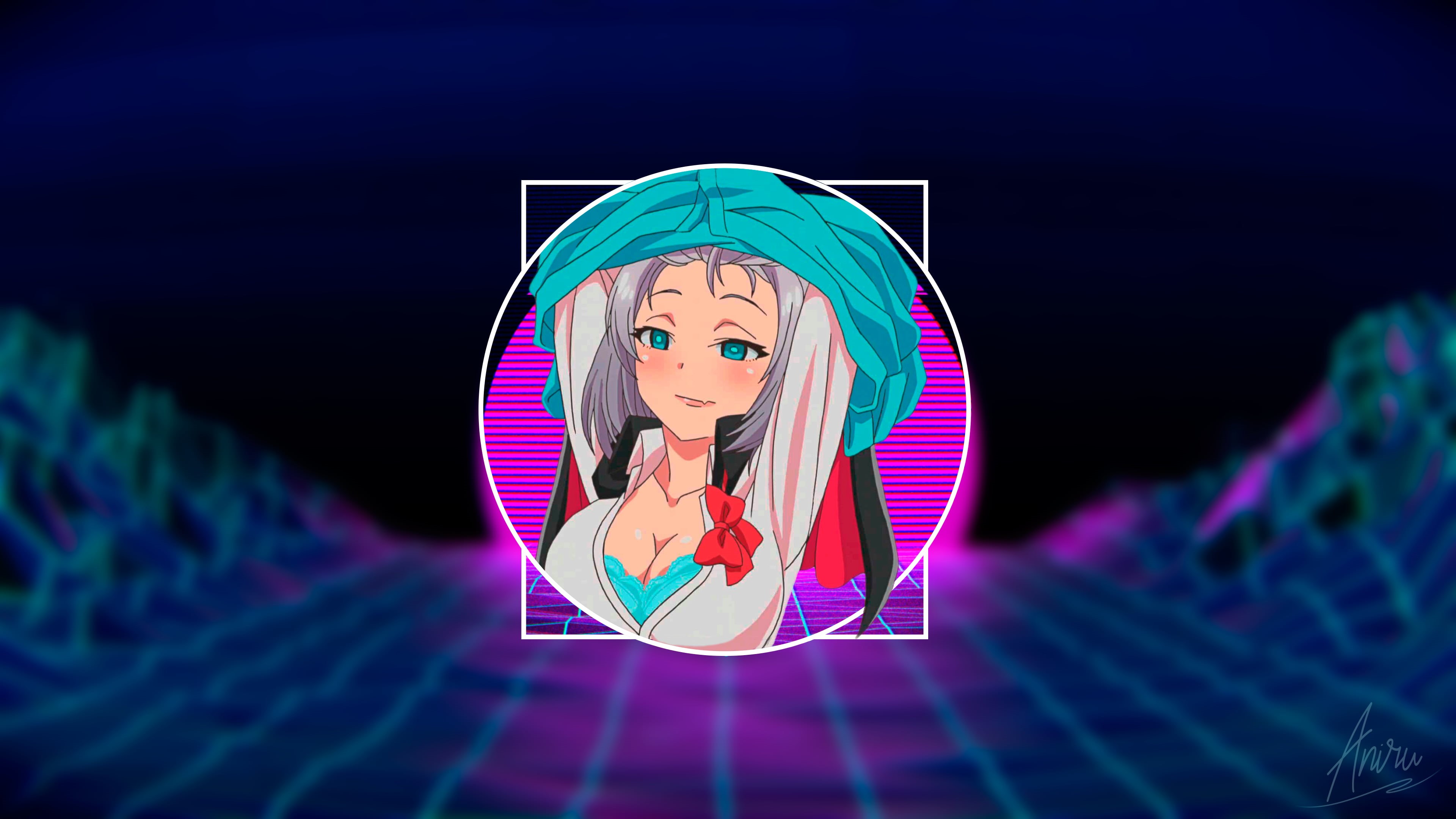 Tejina-senpai, anime, vaporwave, Magical Sempai, 4K, anime girls, HD Wallpaper