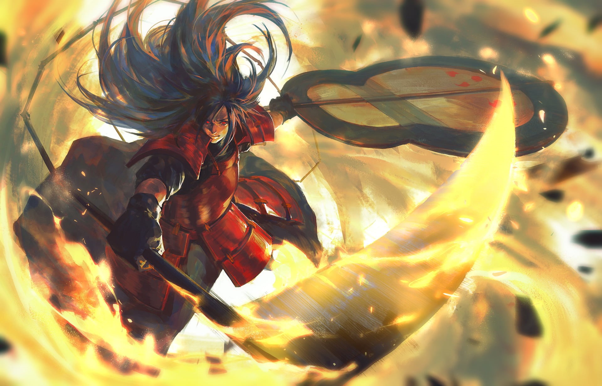 leaf, Anime, celebration, Madara Uchiha, sunlight, selective focus, no people, scythe, art and craft, 1080P, craft, still life, close-up, indoors, HD Wallpaper