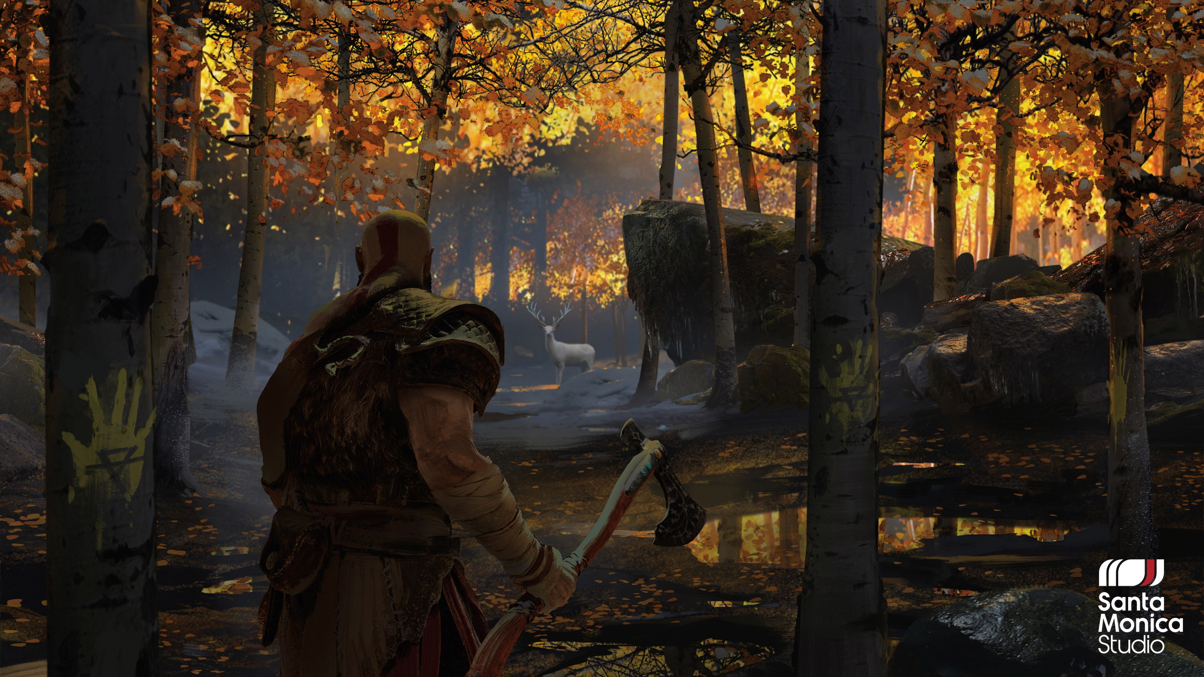 autumn collection, orange color, forest, beauty in nature, trunk, tranquility, God of War, day, video games, god of war 4, plant part, God of War (2018), HD Wallpaper