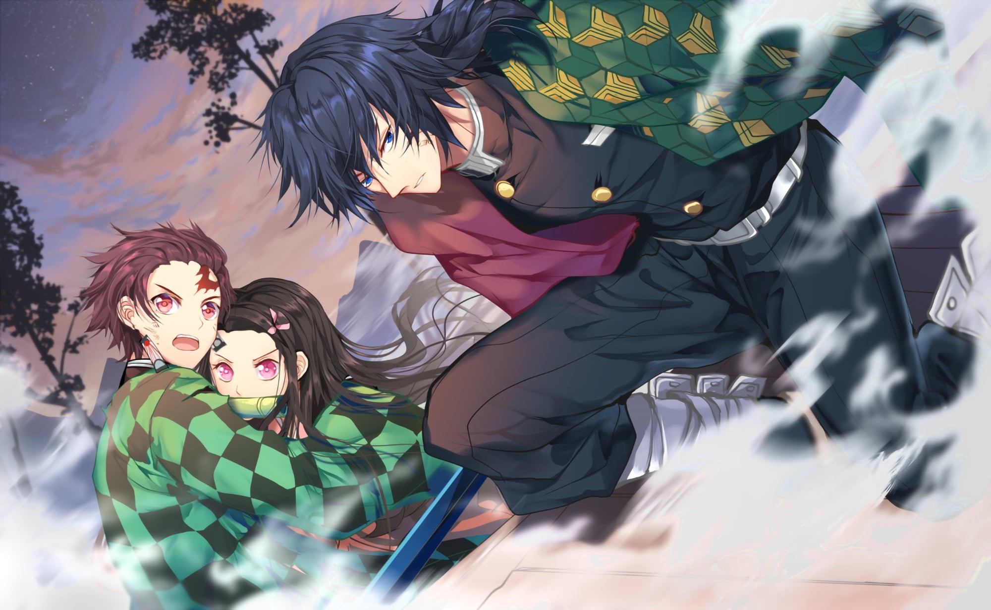 Demon Slayer: Kimetsu no Yaiba, Anime, Nezuko Kamado, Giyuu Tomioka, 1080P, Tanjirou Kamado, HD Wallpaper