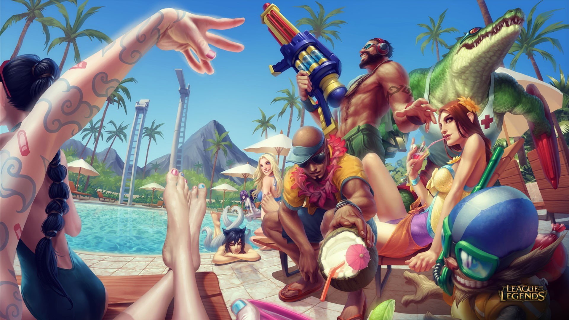 video games, men, people, Janna (League of Legends), nature, fun, Leona, digital, leisure activity, Graves, pool, party - Social Event, 1080P, League of Legends, HD Wallpaper