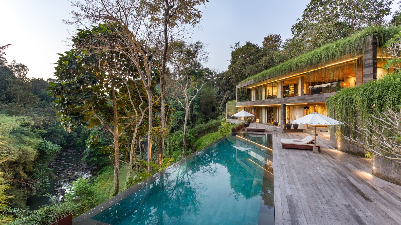 water, nature, reflection, plant, beauty in nature, tranquility, Bali, swimming pool, travel destinations, architecture, tranquil scene, Indonesia, built structure, HD Wallpaper