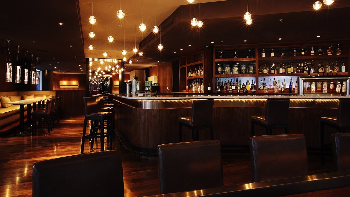 chair, black, modern, refreshment, illuminated, alcohol, table, nightlife, bar counter, architecture, no people, in a row, bar - drink establishment, night, HD Wallpaper