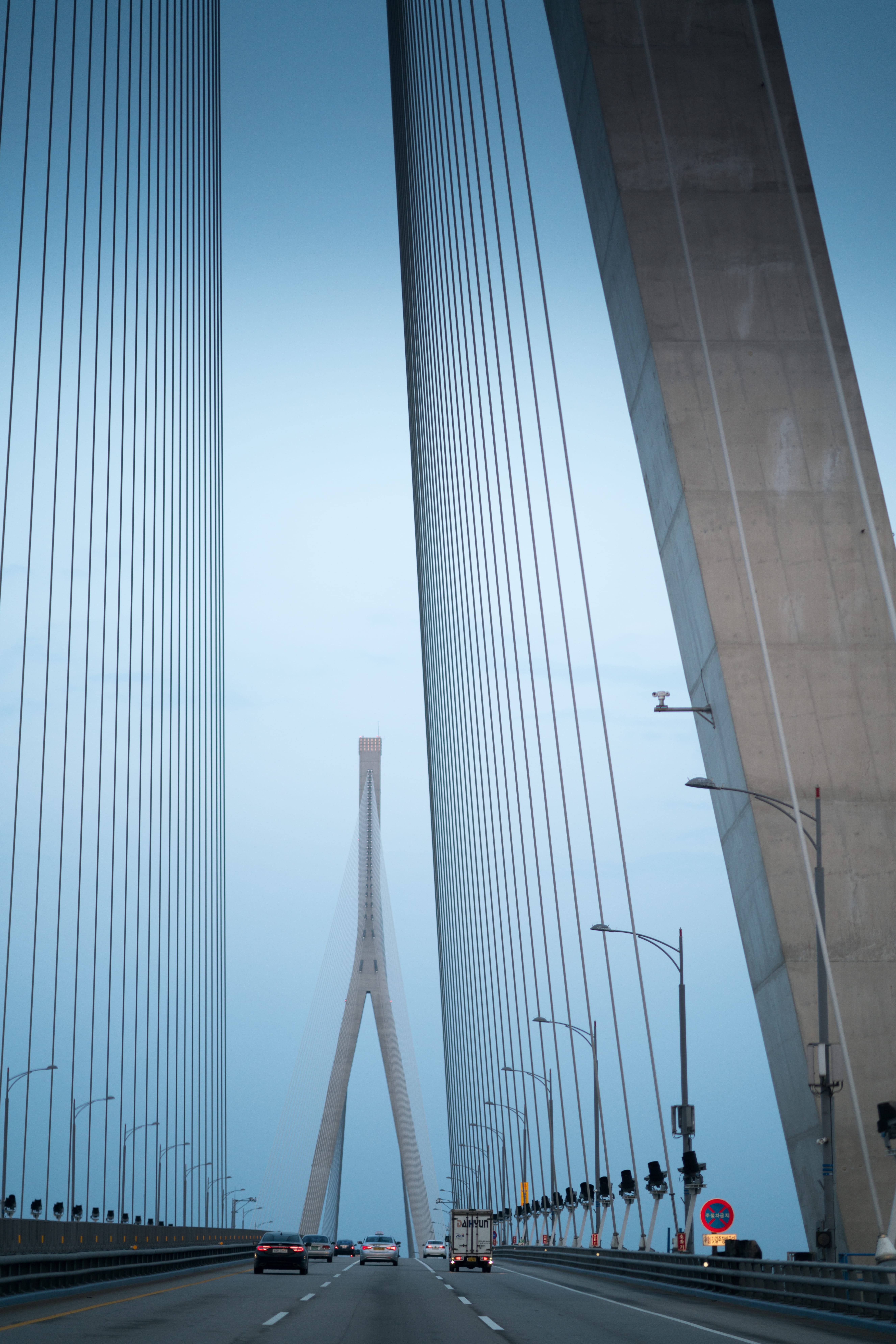 modern, bridge, office building exterior, suspension bridge, city, tall - high, day, steel cable, architecture, road, nature, 8K, skyscraper, engineering, Phone HD Wallpaper