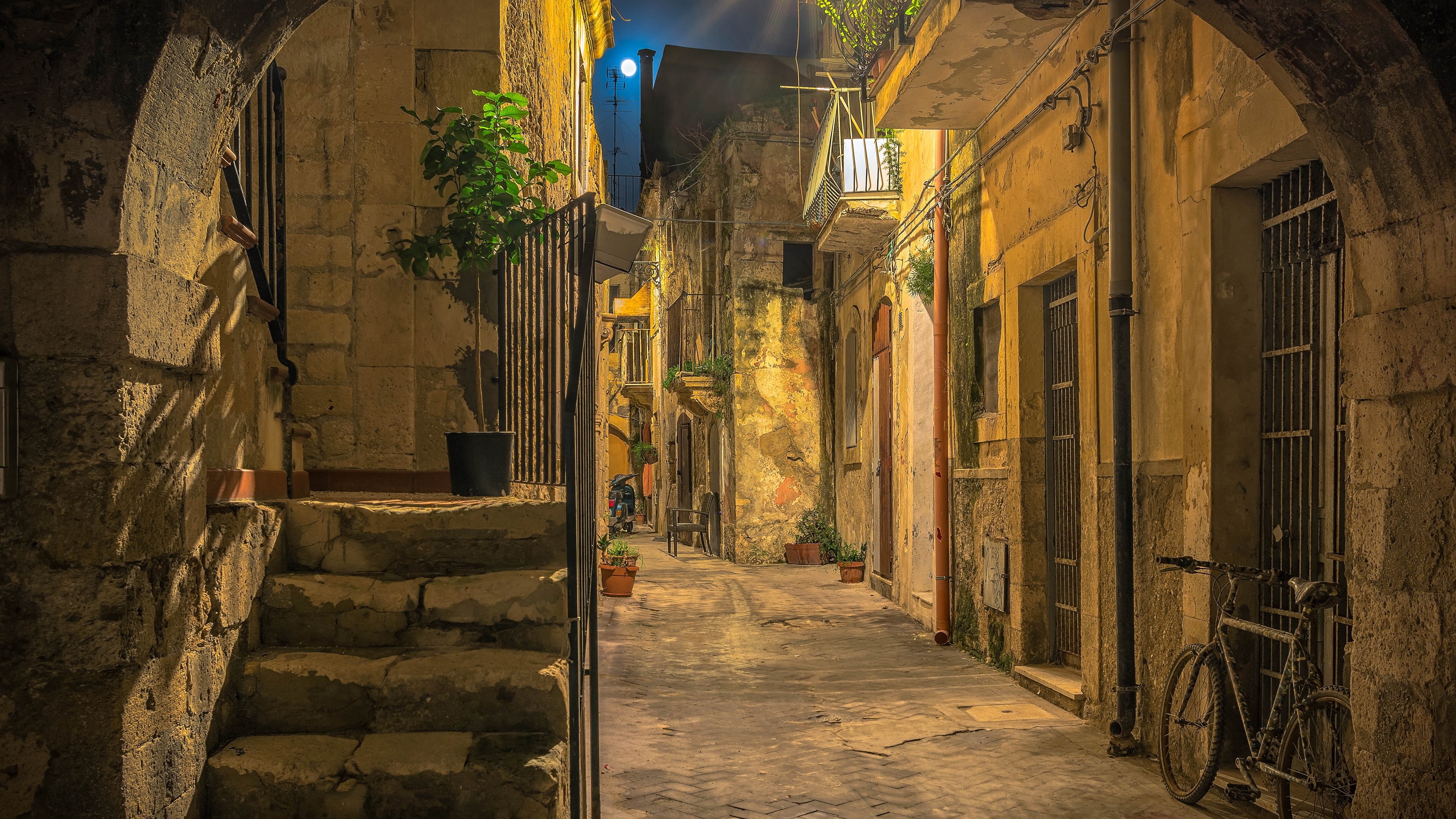 house, alley, building exterior, town, narrow, night, building, street, no people, direction, nature, the way forward, footpath, alleyway, built structure, HD Wallpaper