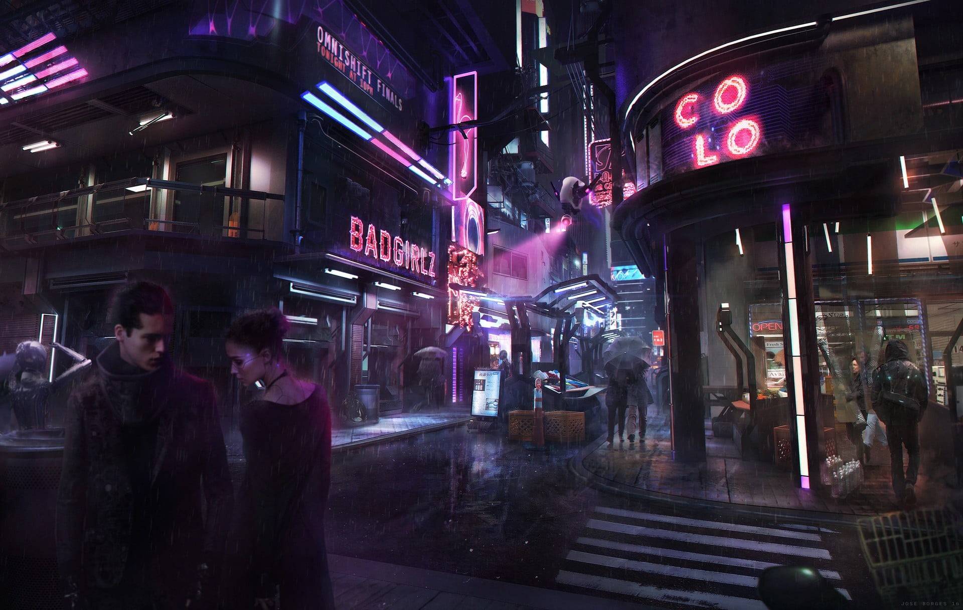 blurred motion, motion, dress, night, s, rain, building exterior, city, city life, group of people, architecture, incidental people, cyberpunk, real people, HD Wallpaper