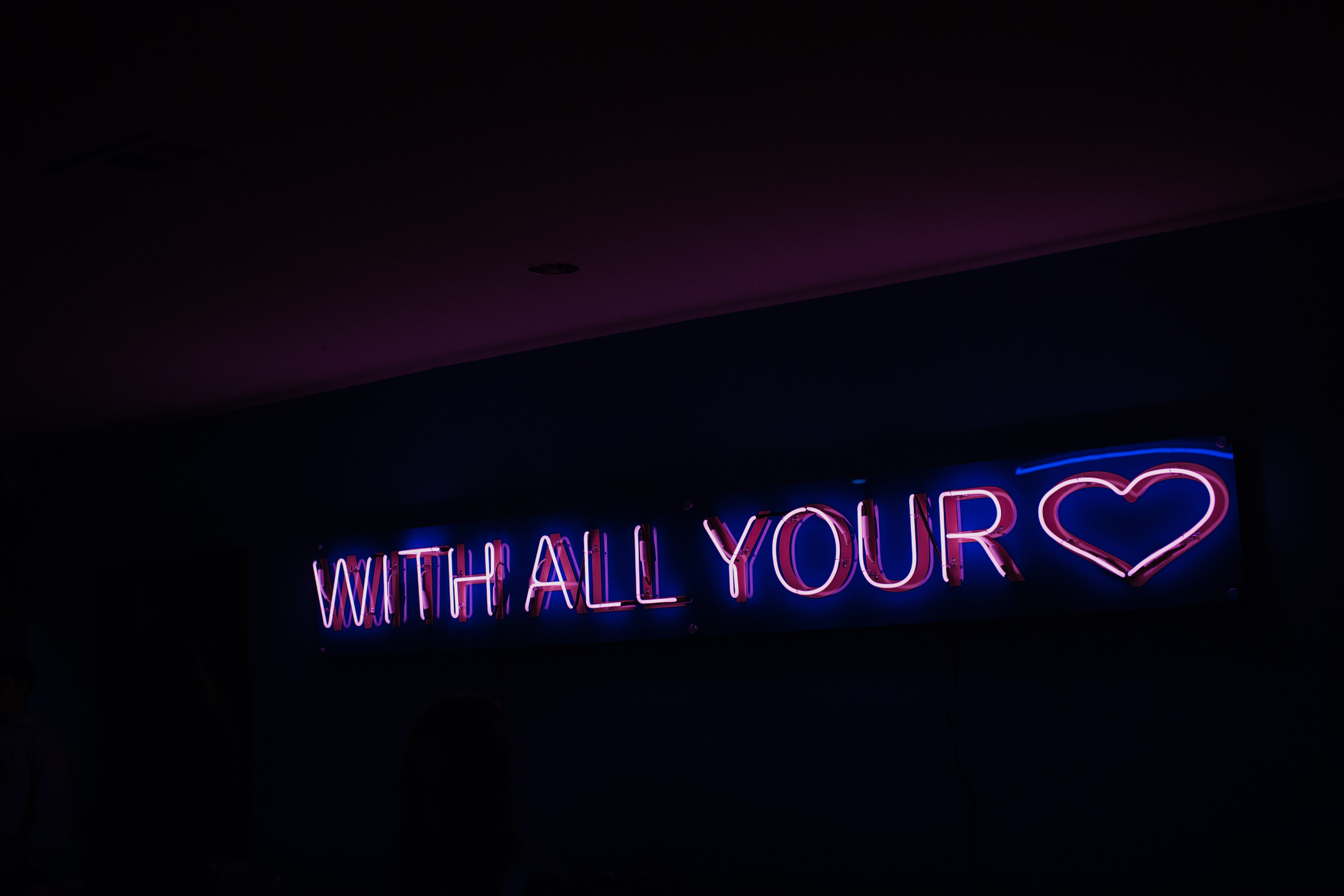 lighting equipment, neon, nightlife, information, glowing, no people, lights, black background, text, western script, communication, number, close-up, heart, HD Wallpaper