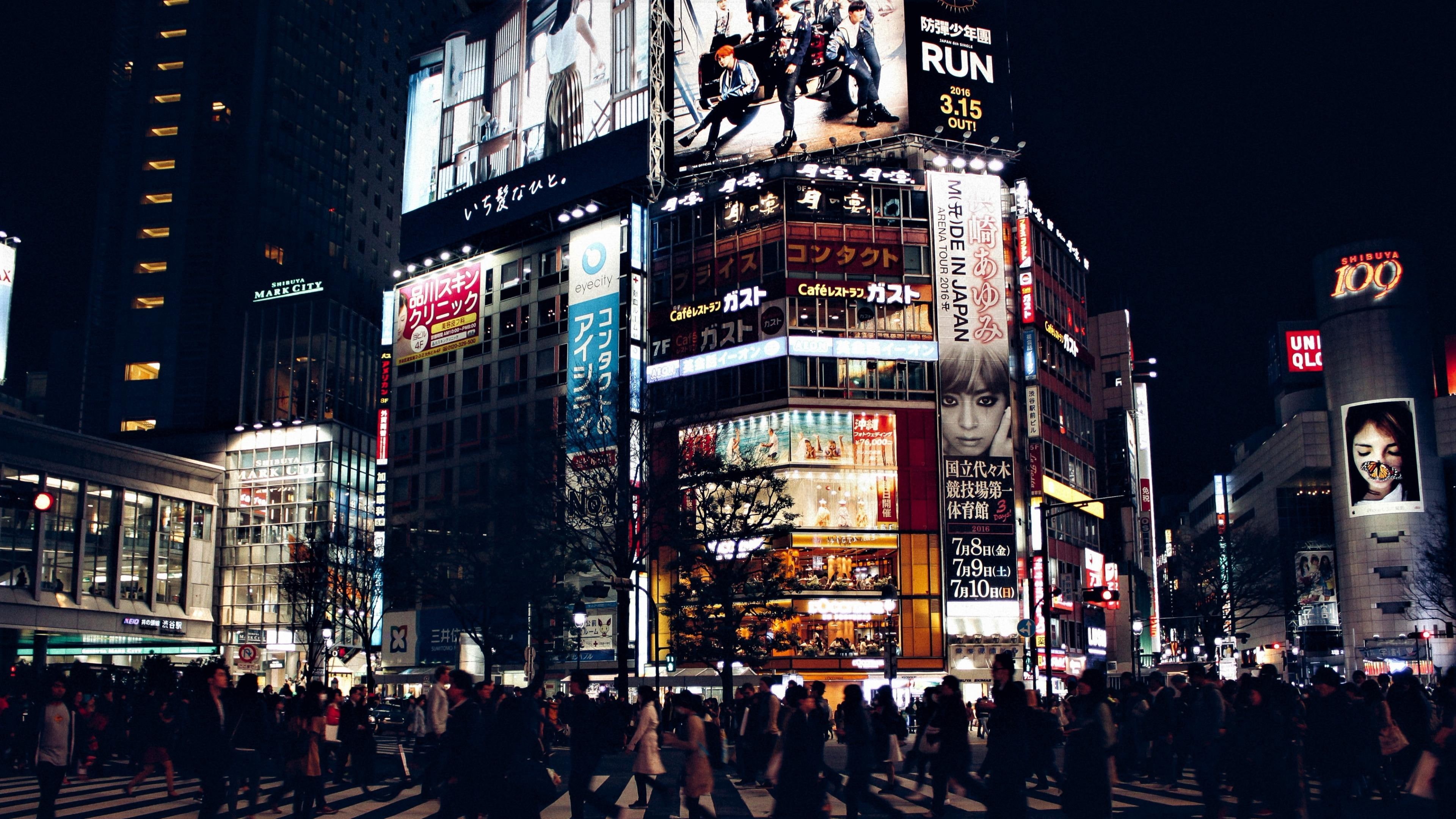 crowd, 4K, city lights, japan, street, night, asia, city, tokyo, mass, HD Wallpaper