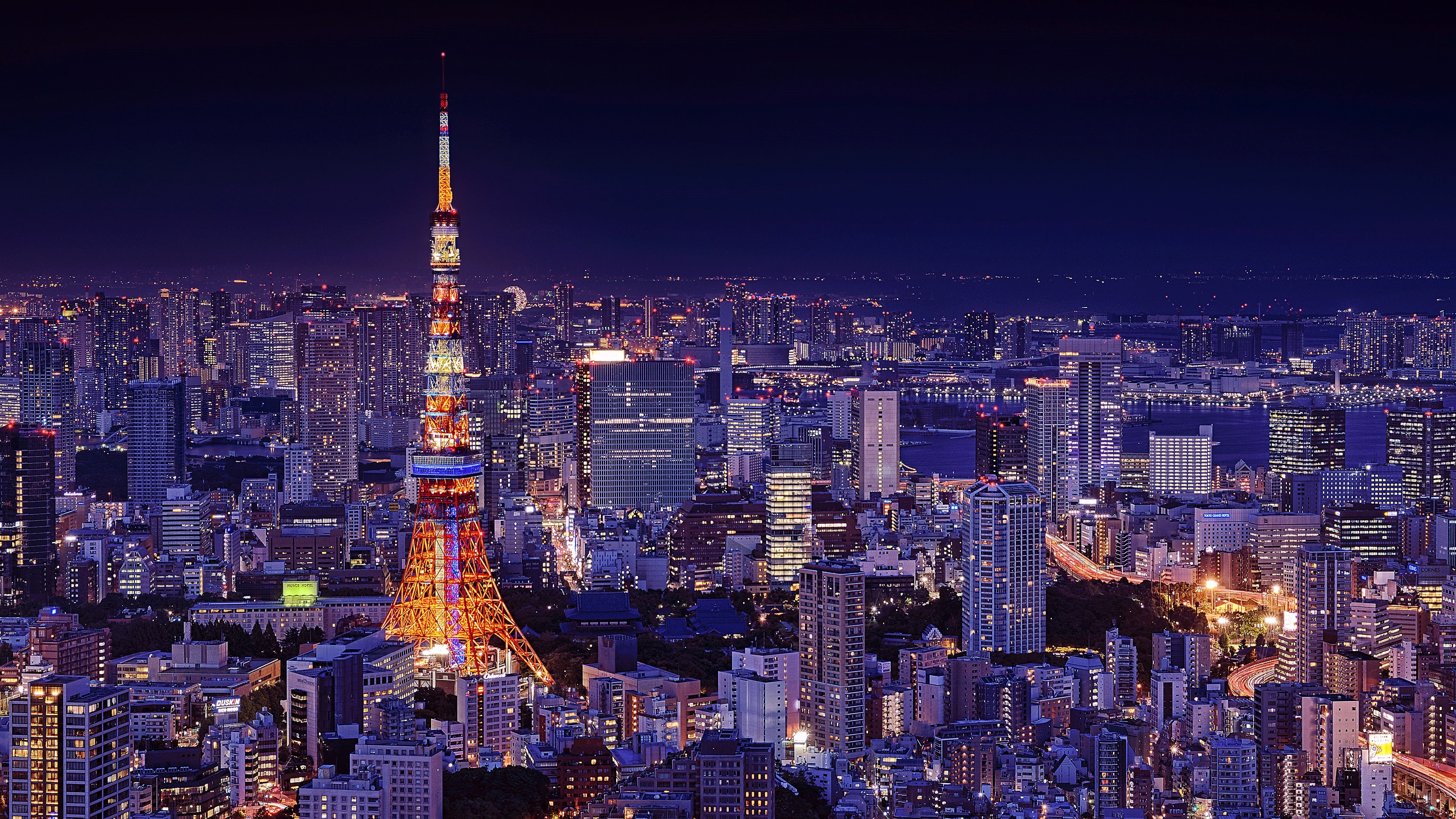 asia, city lights, 4K, metropolis, cityscape, japan, tokyo, skyline, night, tokyo tower, HD Wallpaper
