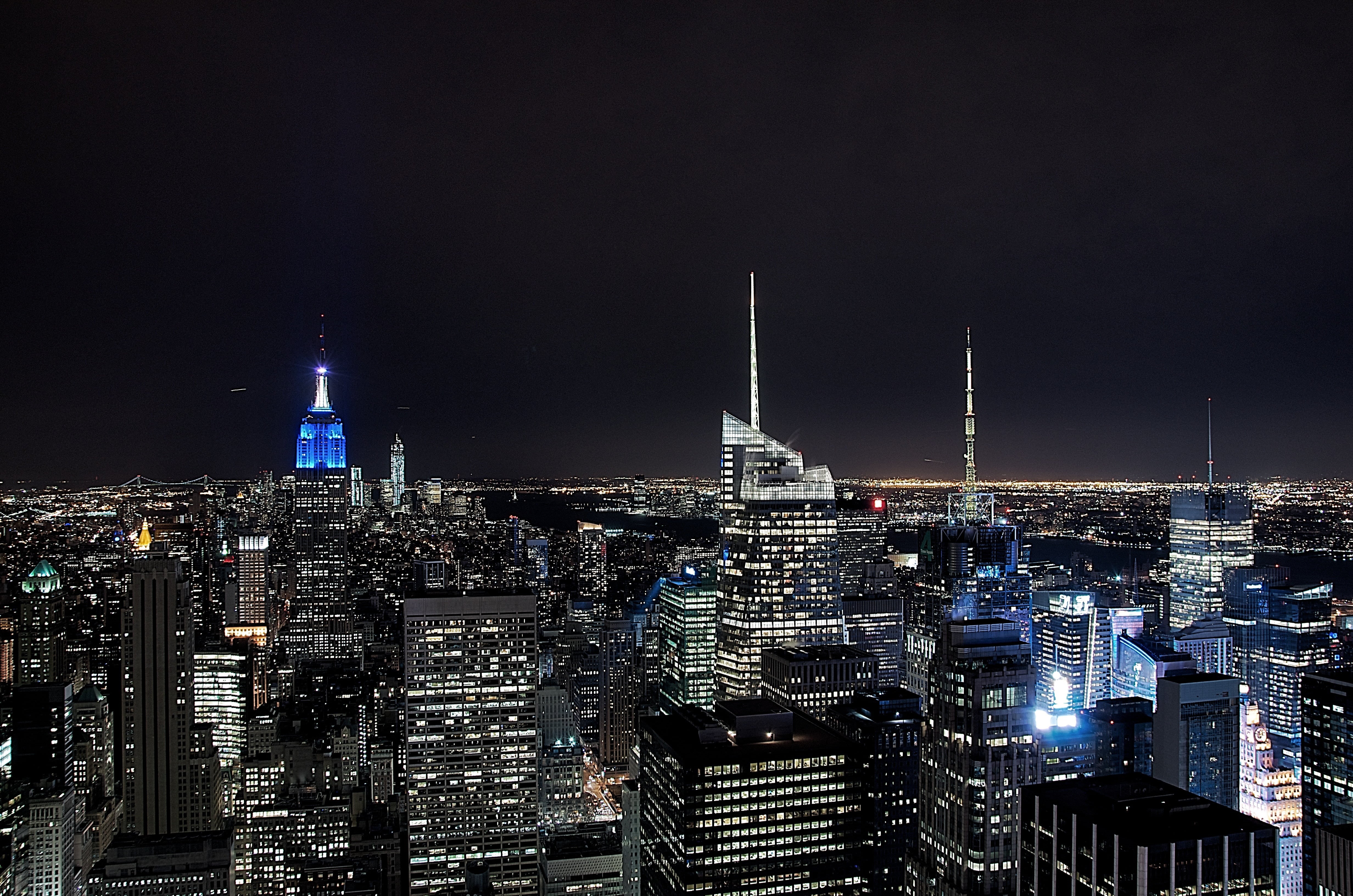 by night, new York State, night time, NY, 4K, urban Skyline, new, Rockefeller Center, york, office Building, cityscape, building Exterior, architecture, HD Wallpaper
