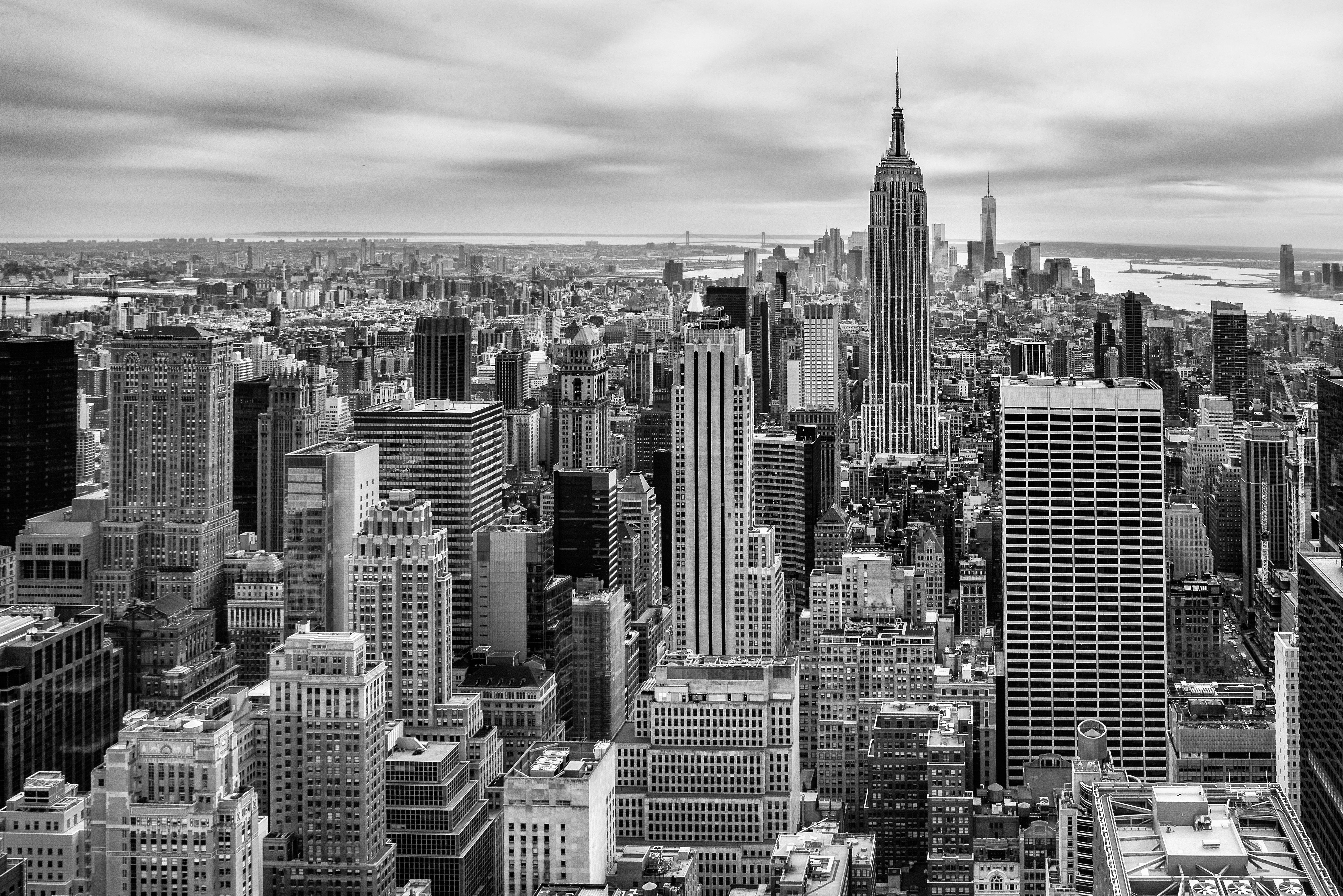 new York City, black And White, high, built Structure, New York City  New York, city, Empire State Building, grayscale, BlackandWhite, lower Manhattan, HD Wallpaper