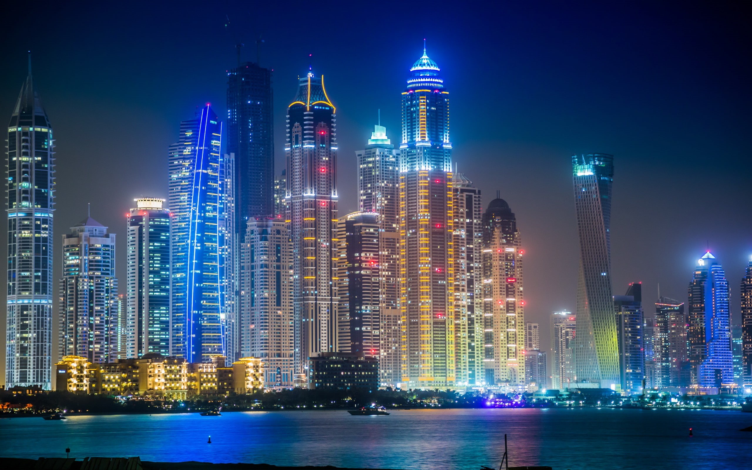 night, skyscraper, city, architecture, light, beautiful, buildings, photography, 2K, HD Wallpaper