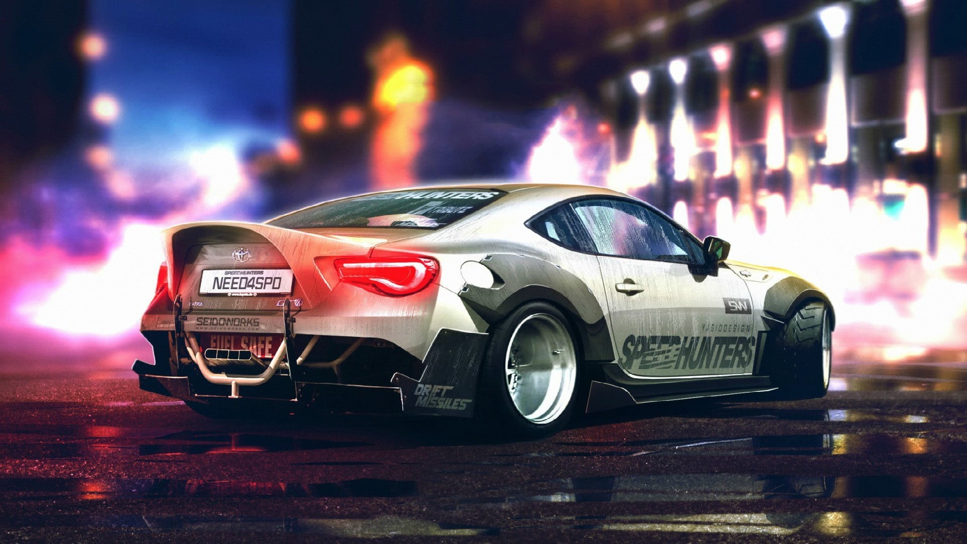 motor vehicle, headlight, illuminated, sports car, 1080P, coupe, land vehicle, car, luxury, white, Need for Speed, street, no people, reflection, mode of transportation, HD Wallpaper