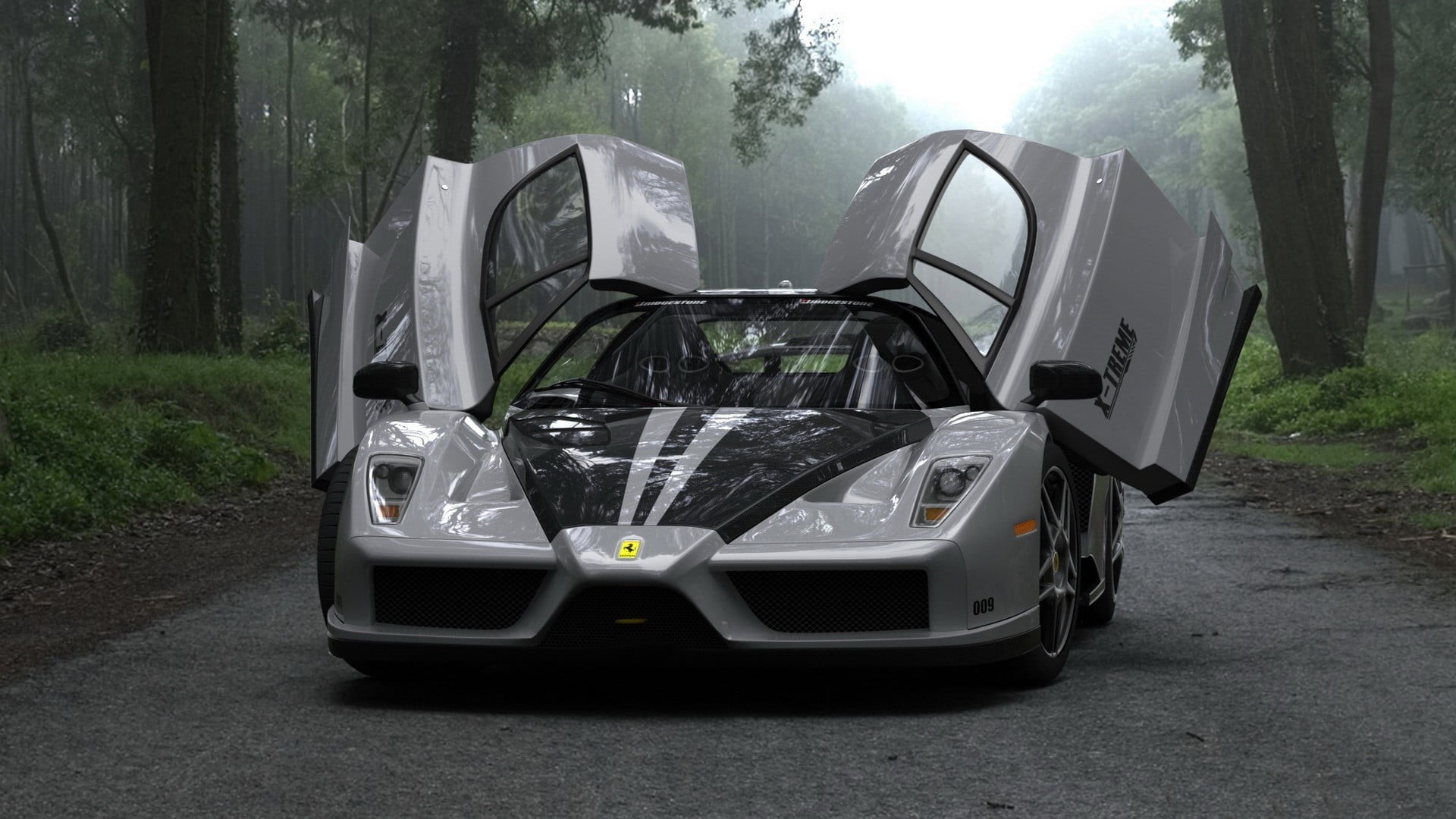 mode of transportation, travel, day, car, forest, outdoors, land vehicle, parking, 1080P, supercars, road, Enzo Ferrari, field, Ferrari, motor vehicle, HD Wallpaper