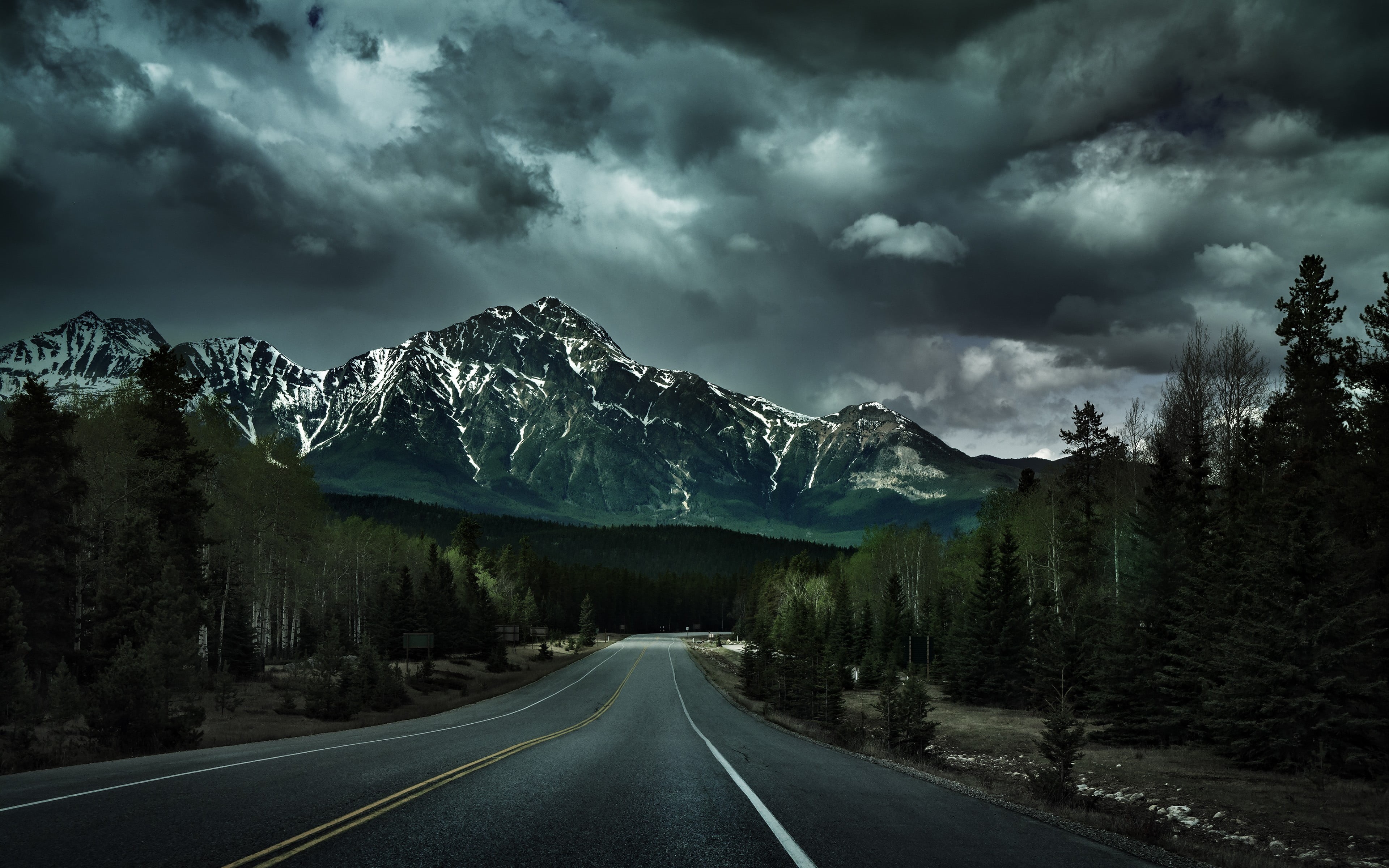 sky, transportation, road sign, snowcapped mountain, no people, hills, sign, 4K, tranquil scene, landscape, the way forward, cloud - sky, mountain, scenics - nature, HD Wallpaper