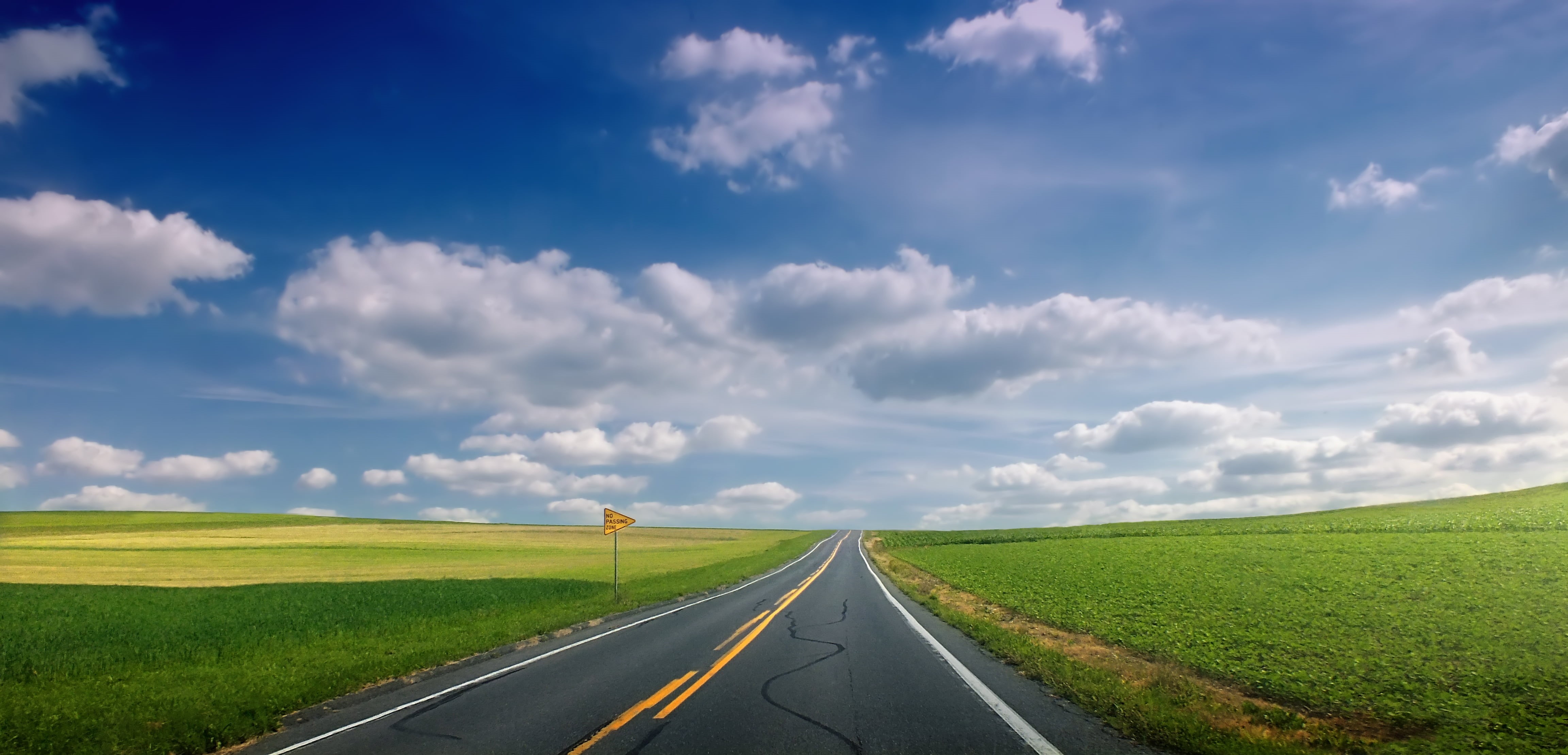 rural, clouds, travel, green grass, Pennsylvania, Moore Township, Lehigh Valley, cumulus, asphalt, scenics, landscape, creative commons, blue, highway, HD Wallpaper