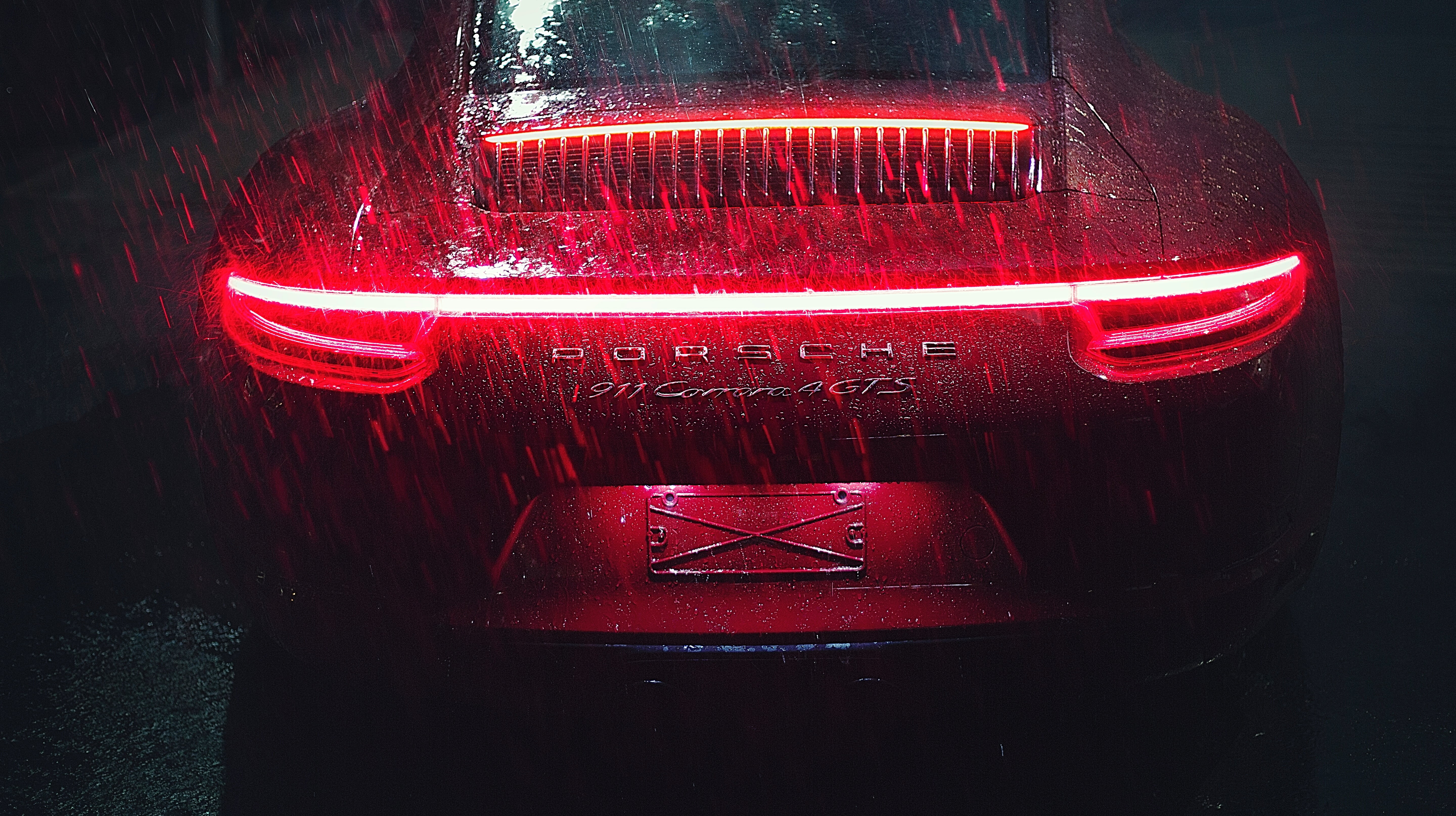 text, car, rain, red, illuminated, transportation, Porsche 911 Carrera, mode of transportation, gts, close-up, glass - material, land Vehicle, indoors, HD Wallpaper