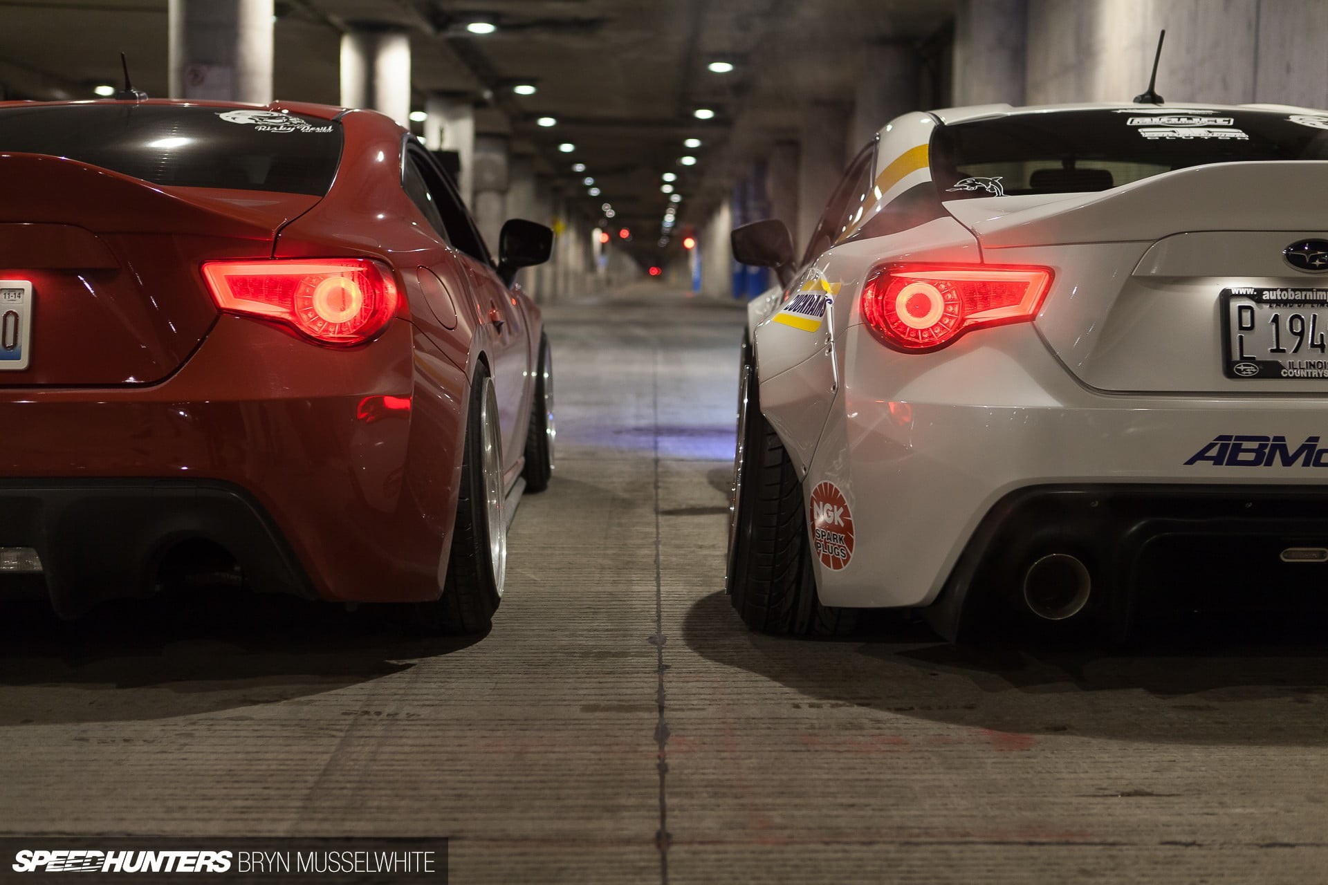JDM, Subaru, stationary, sign, city, street, focus on foreground, cars, parking lot, motor vehicle, car, red, tail light, silver, transportation, mode of transportation, HD Wallpaper