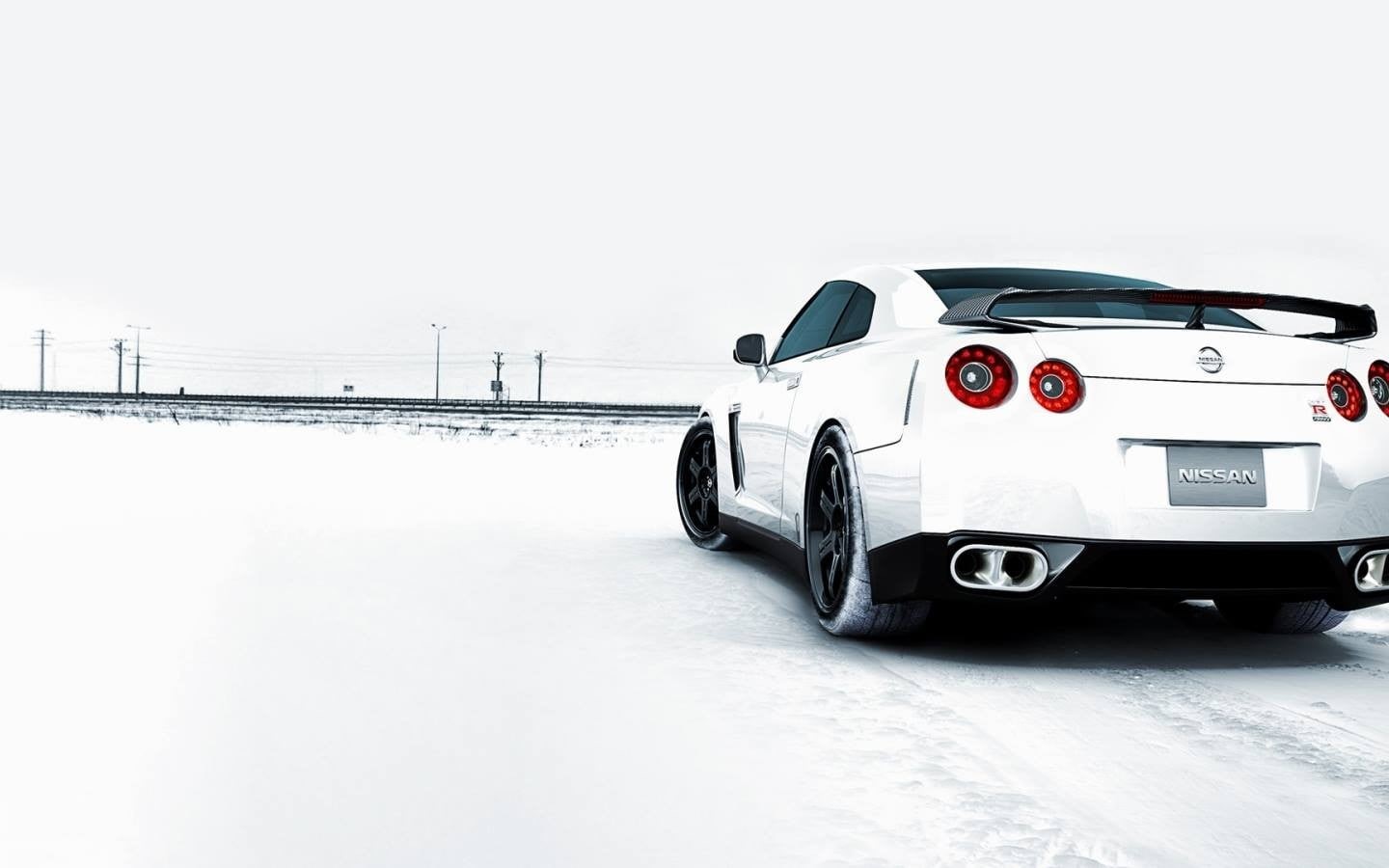 720P, stationary, car, winter, Nissan GT-R R35, mode of transportation, vehicle, road, door, white cars, cold temperature, Nissan GT-R, white color, nature, HD Wallpaper